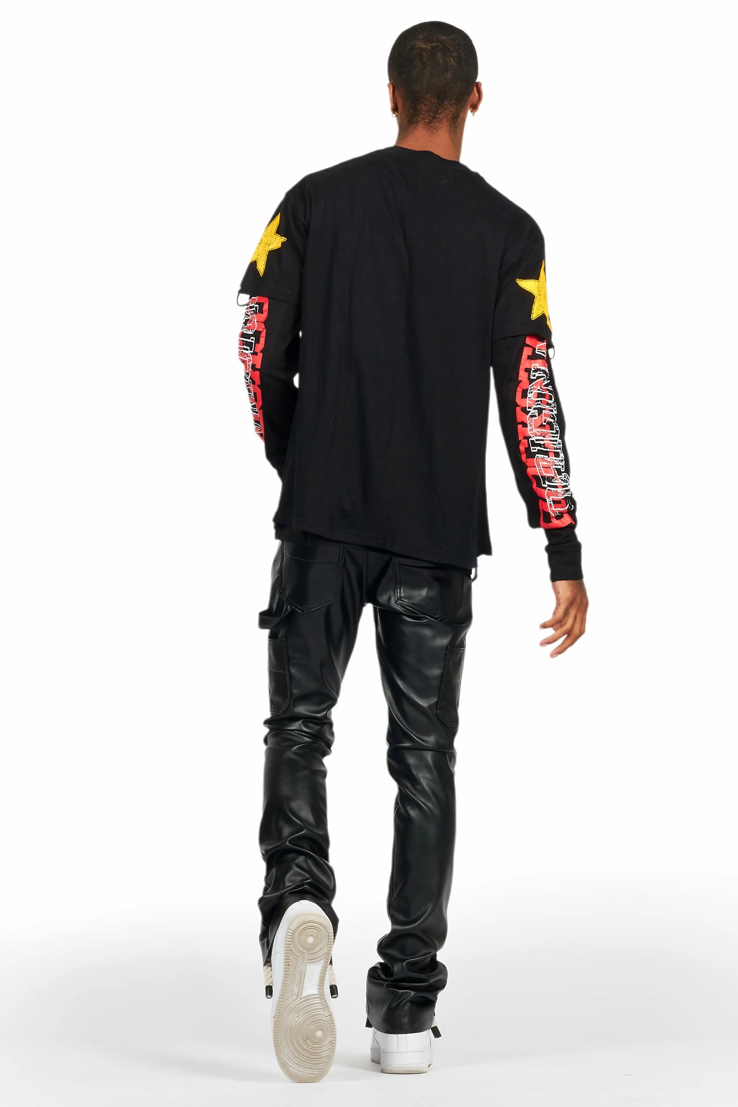 Santie Black Double Layer Long Sleeve Graphic T-Shirt