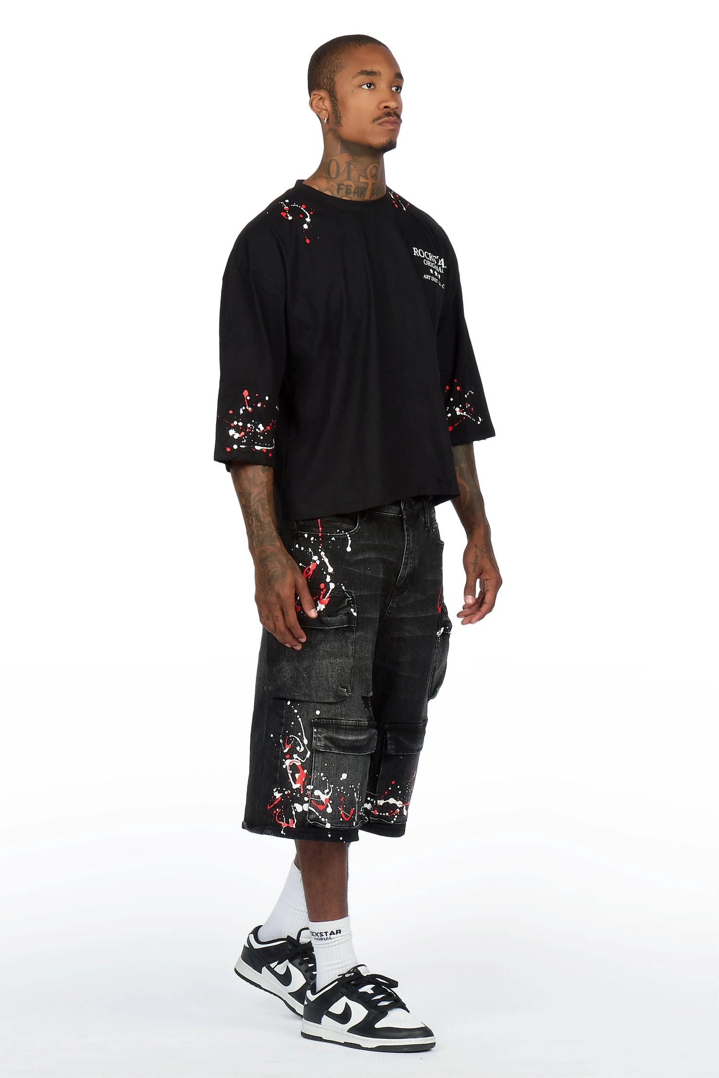 Saxon Black Graphic T-Shirt Denim Jort Set