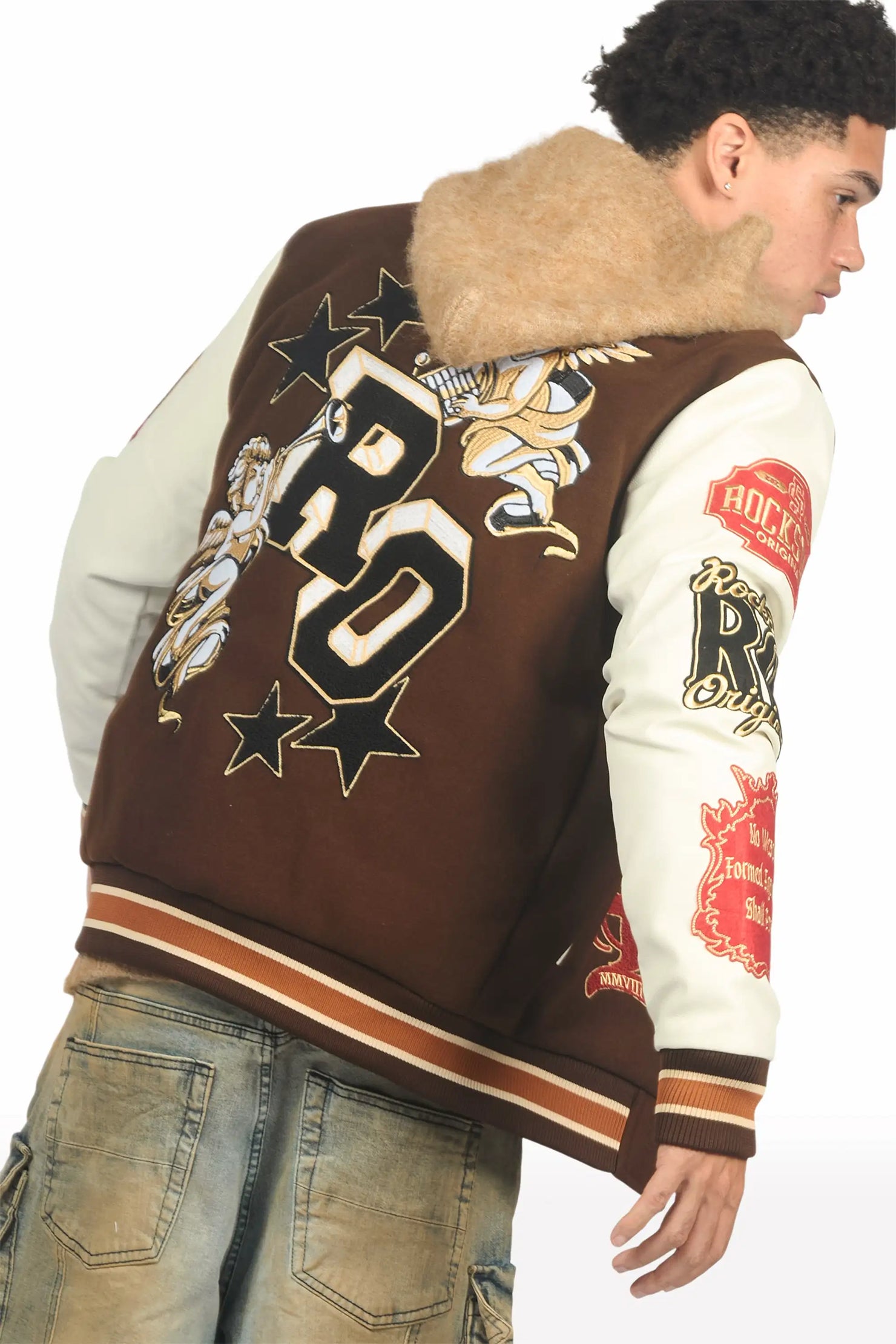 Hakon Beige Graphic Knitted Hoodie