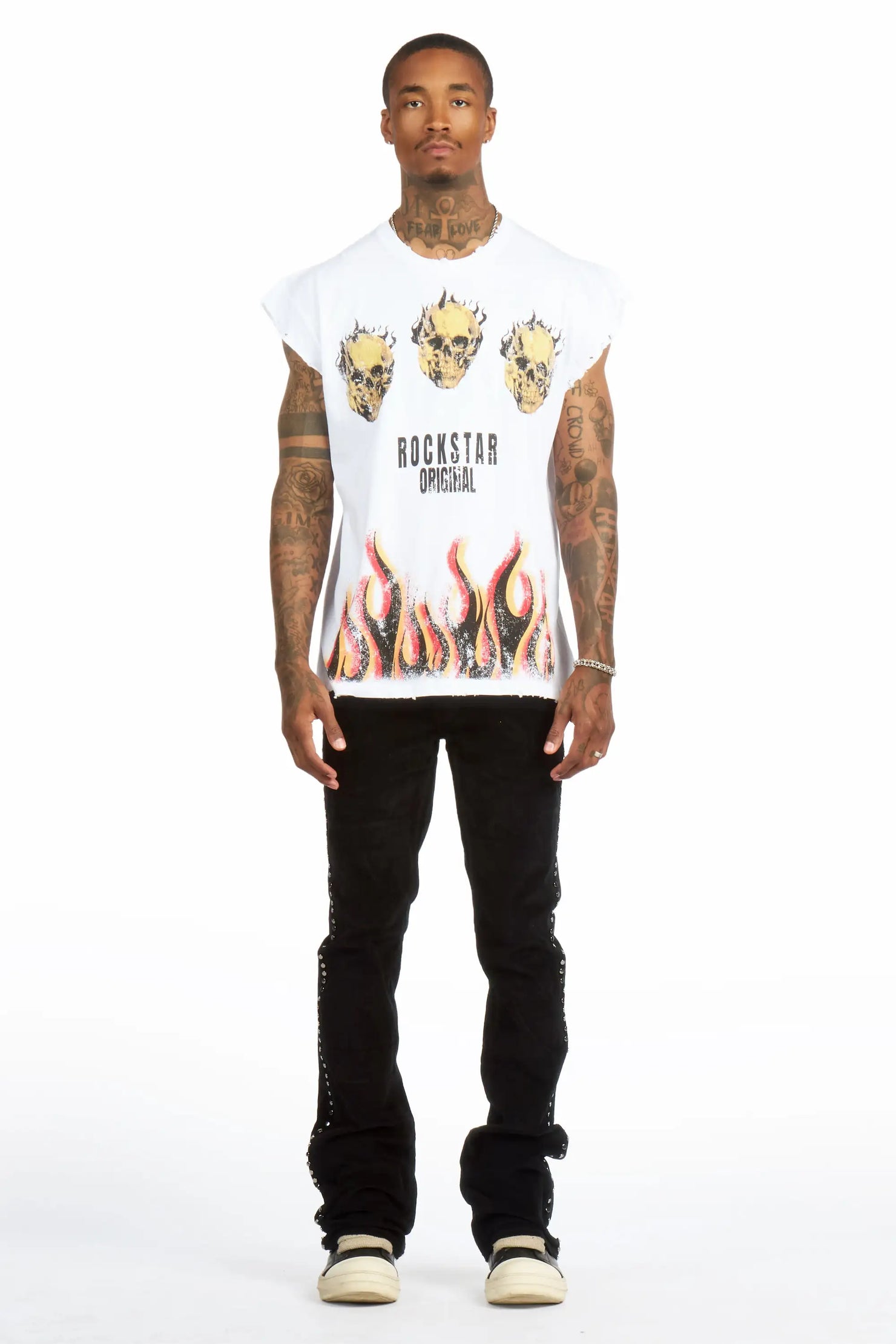 Vaile Jet Black Studded Stacked Flare Jean