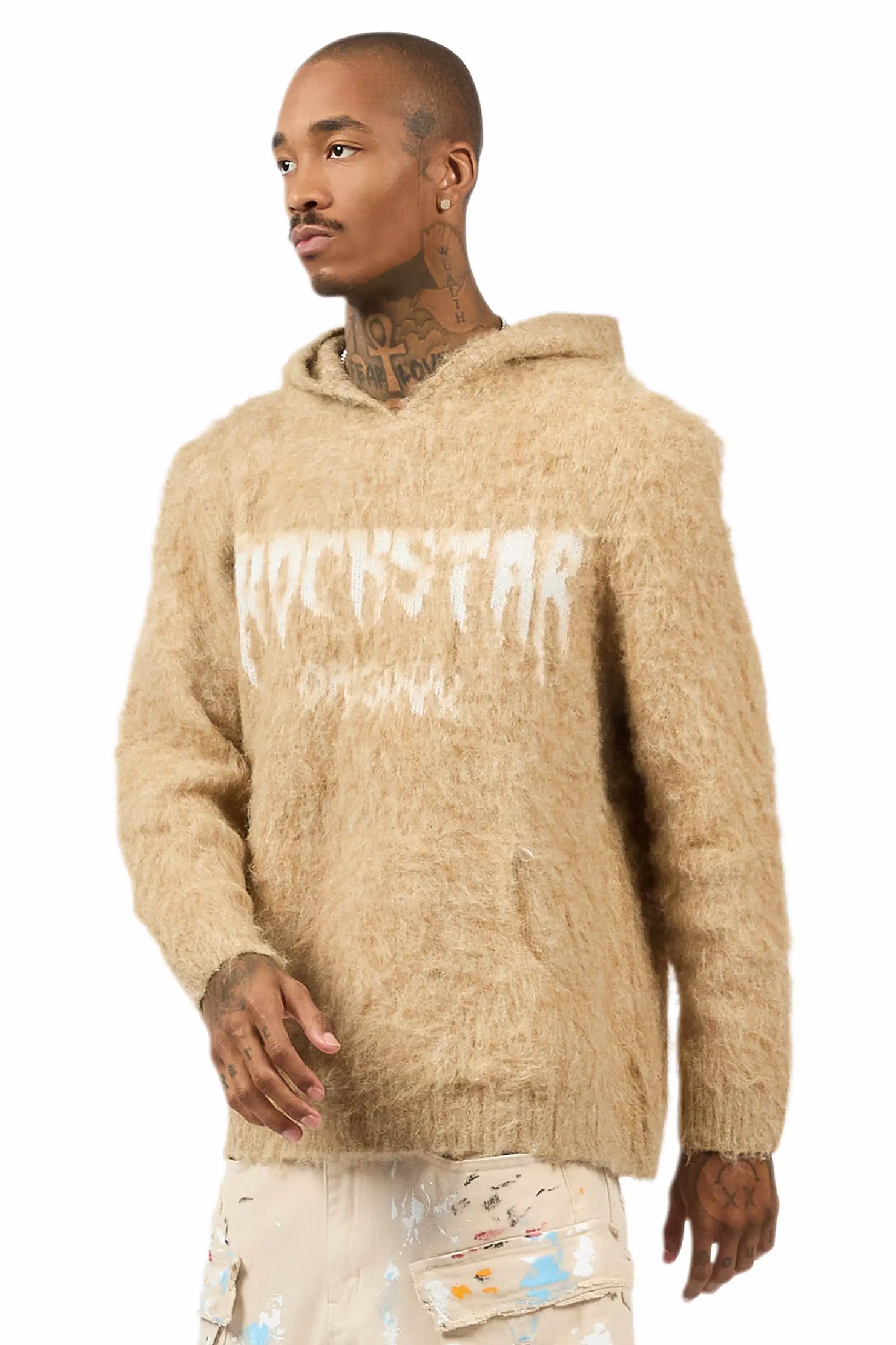 Andros Beige Graphic Knitted Hoodie