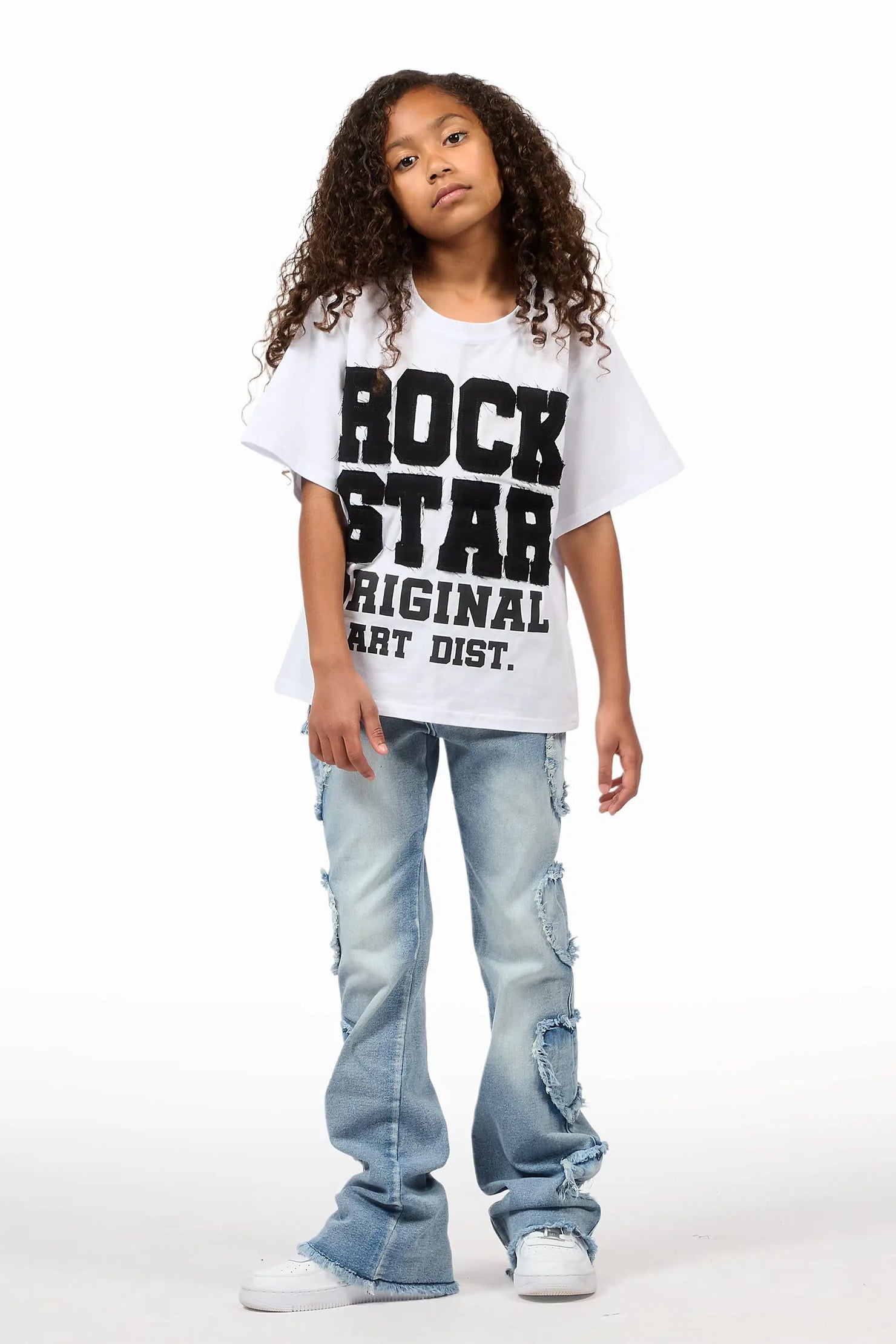 Girls Sinayah Heart Light Wash Stacked Flare Jean