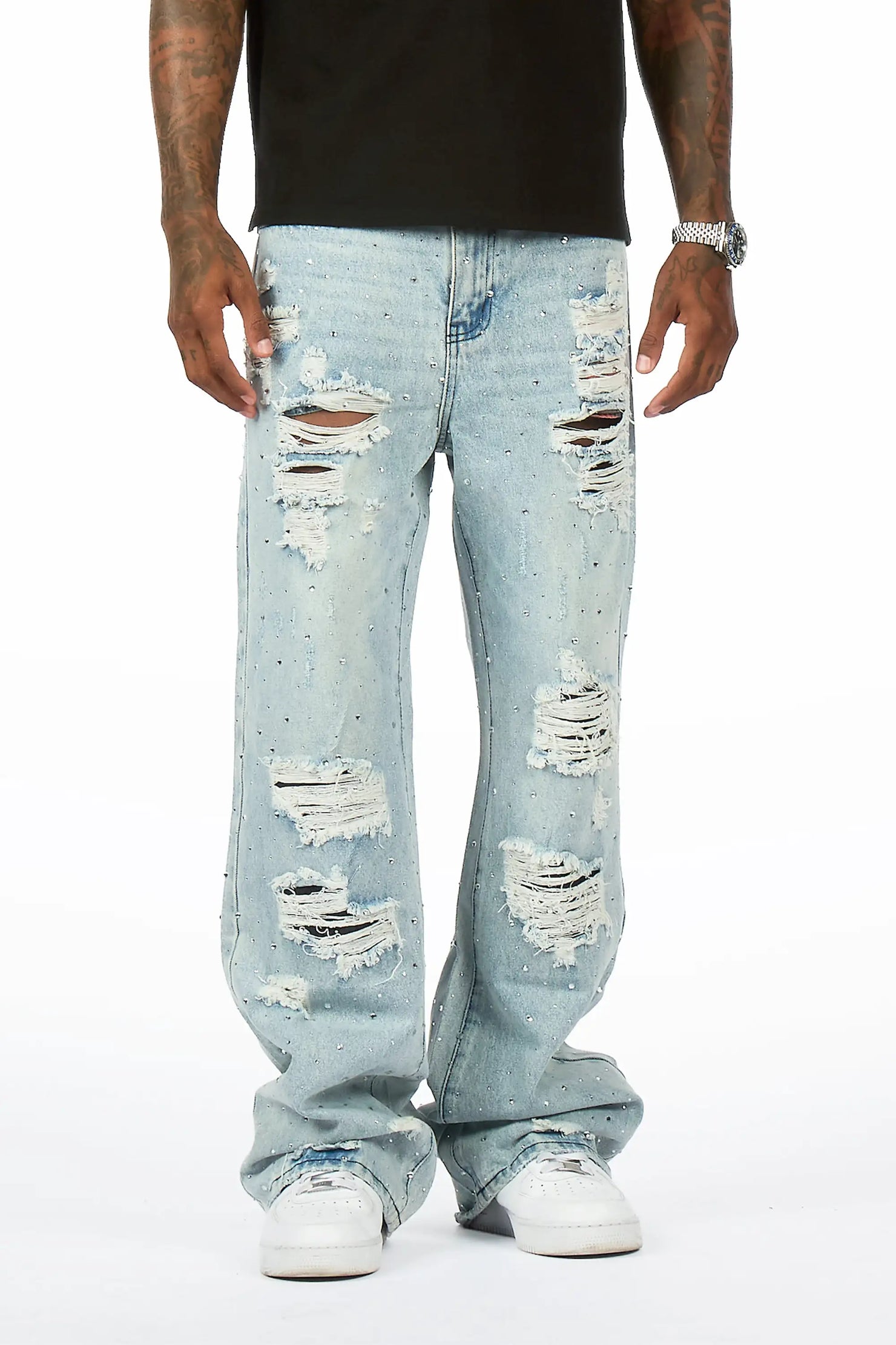 Iden Light Blue Rhinestone Baggy Fit Jean