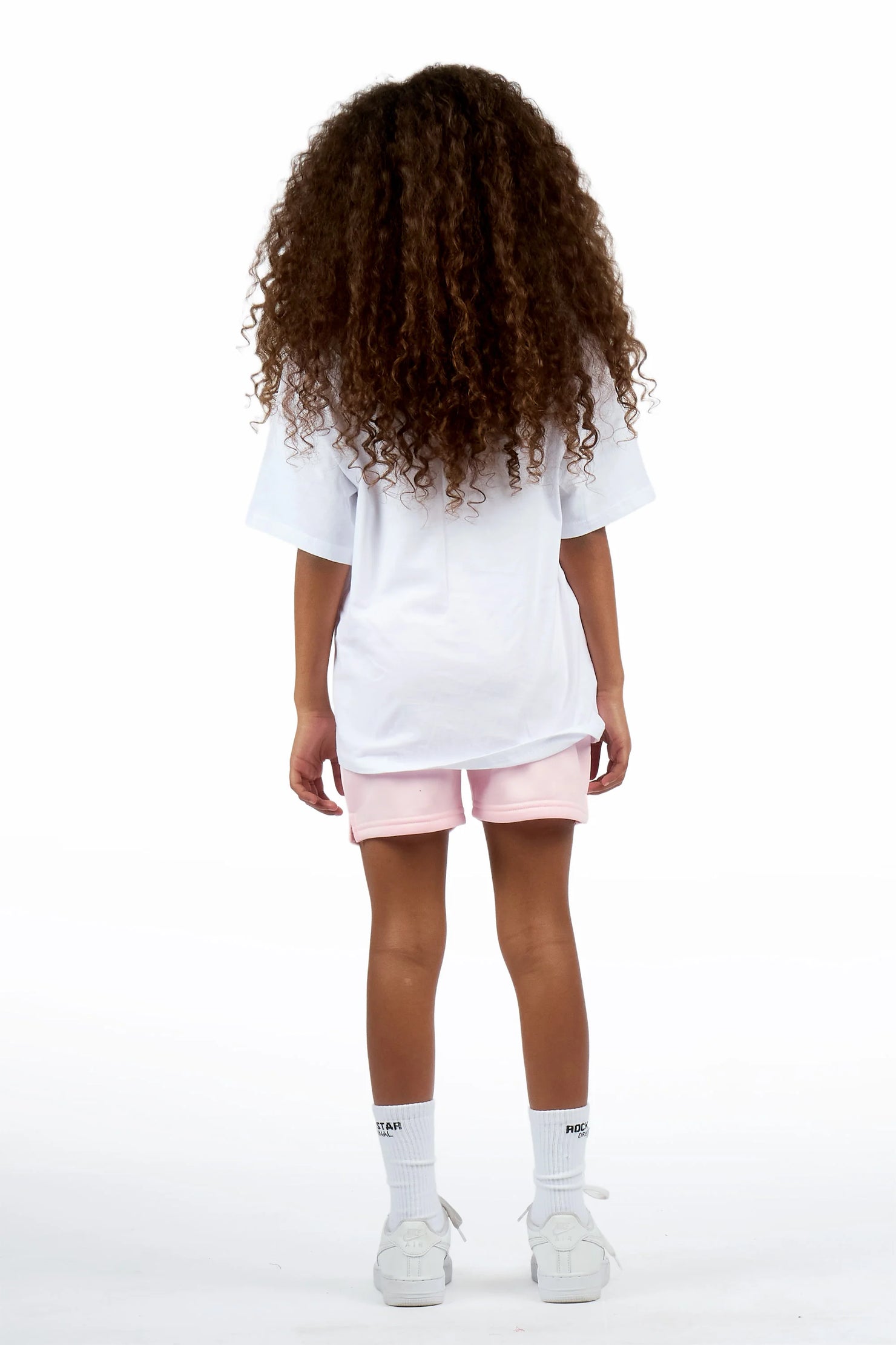Girls Sabrina White/Light Pink Short Set