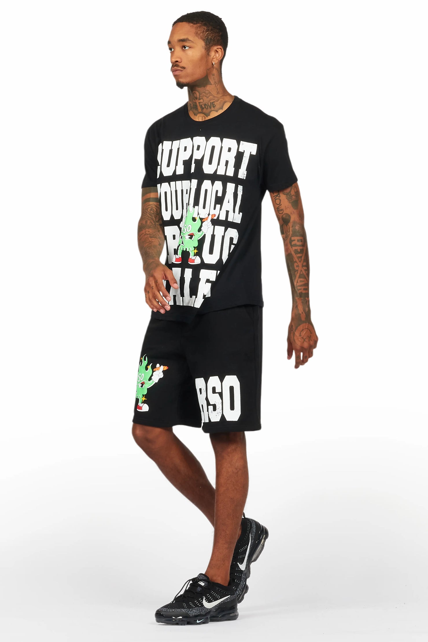 Tarl Black Graphic T-Shirt Short Set