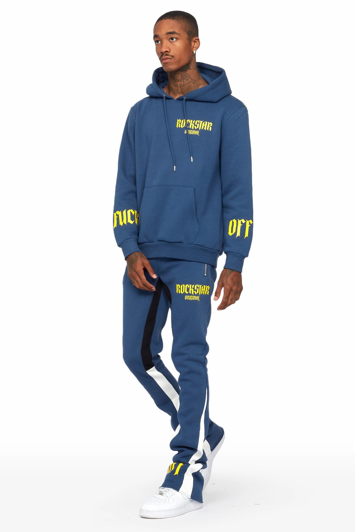 Omar Navy/White Oversized Hoodie/Stacked Flare Trackset