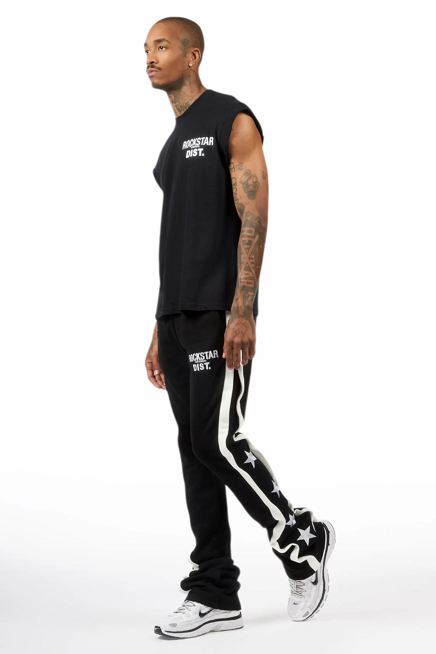 Arkady Black Muscle T-Shirt/Black Stacked Flare Pant Set