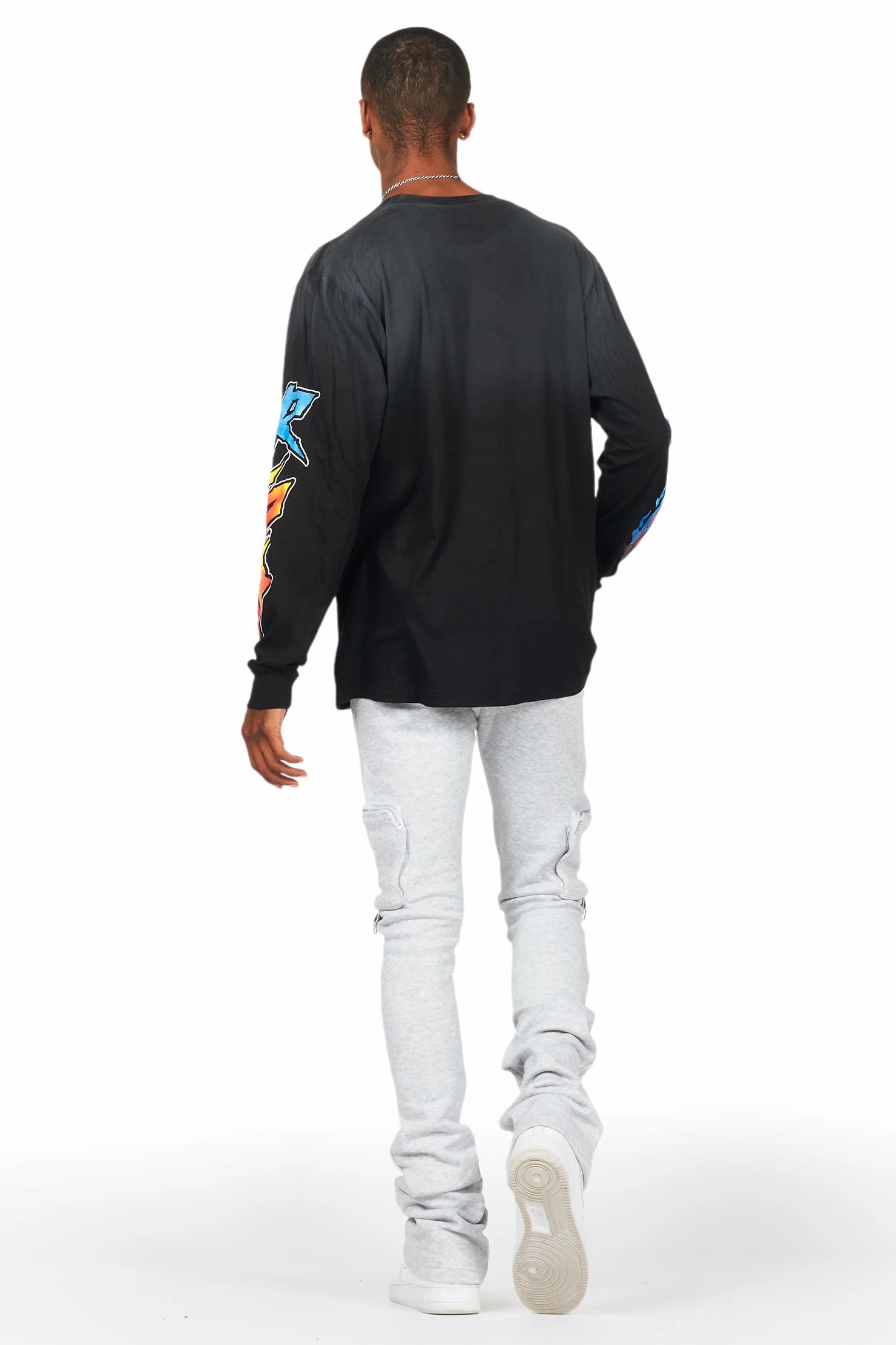 Colin Heather Grey Stacked Flare Track Pant