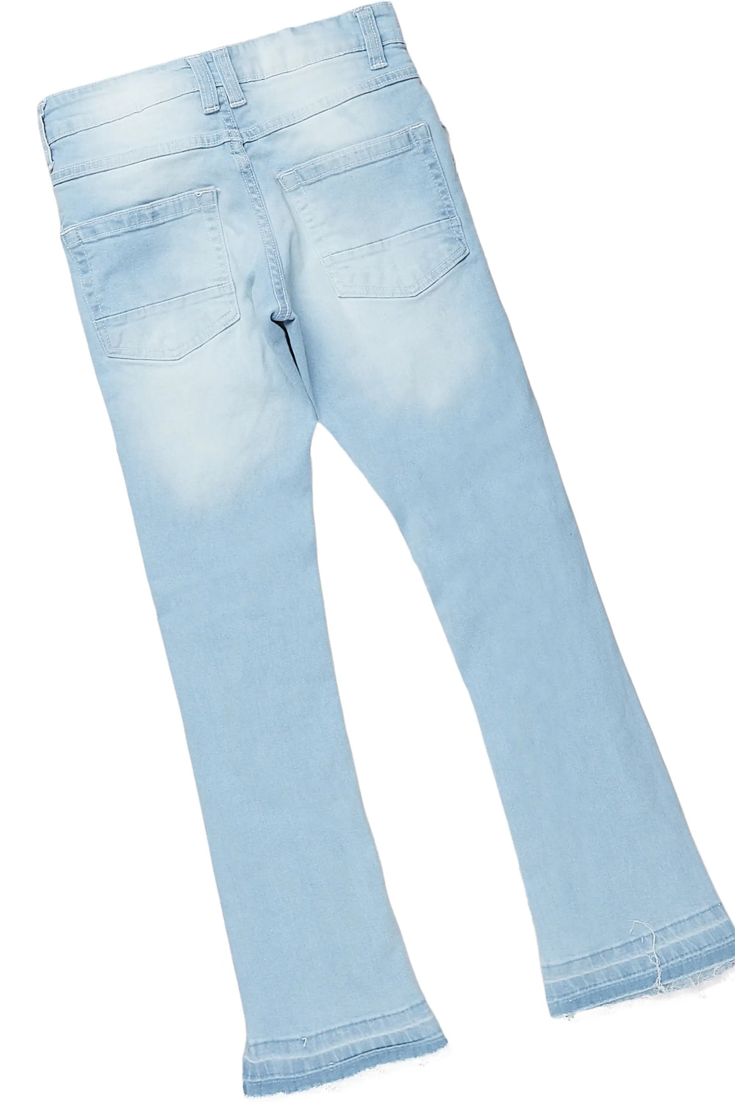Girls Genie Grey/Blue T-Shirt/Stacked Flare Jean Set