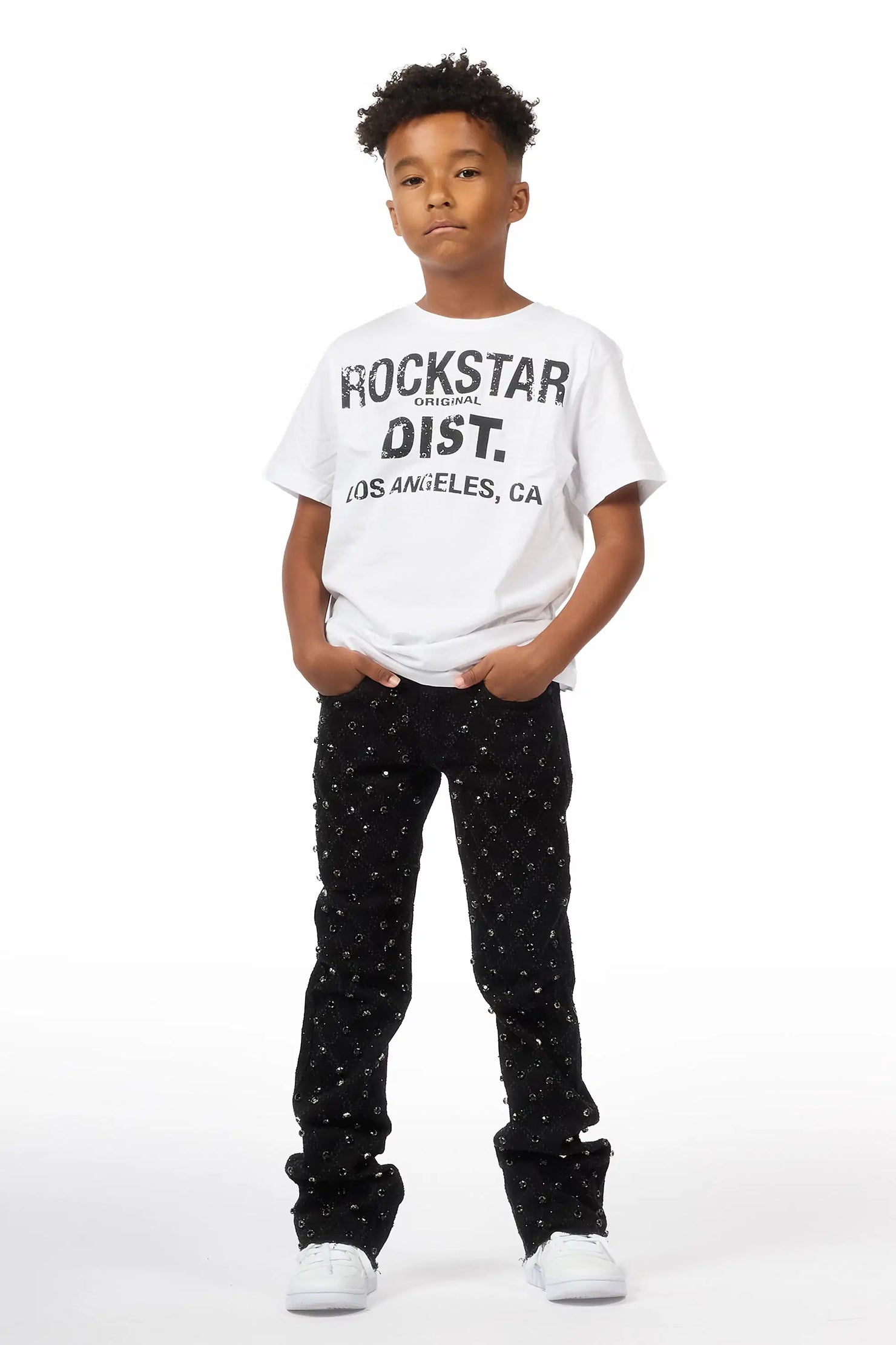 Boys Glit Black Rhinestone Stacked Flare Jean