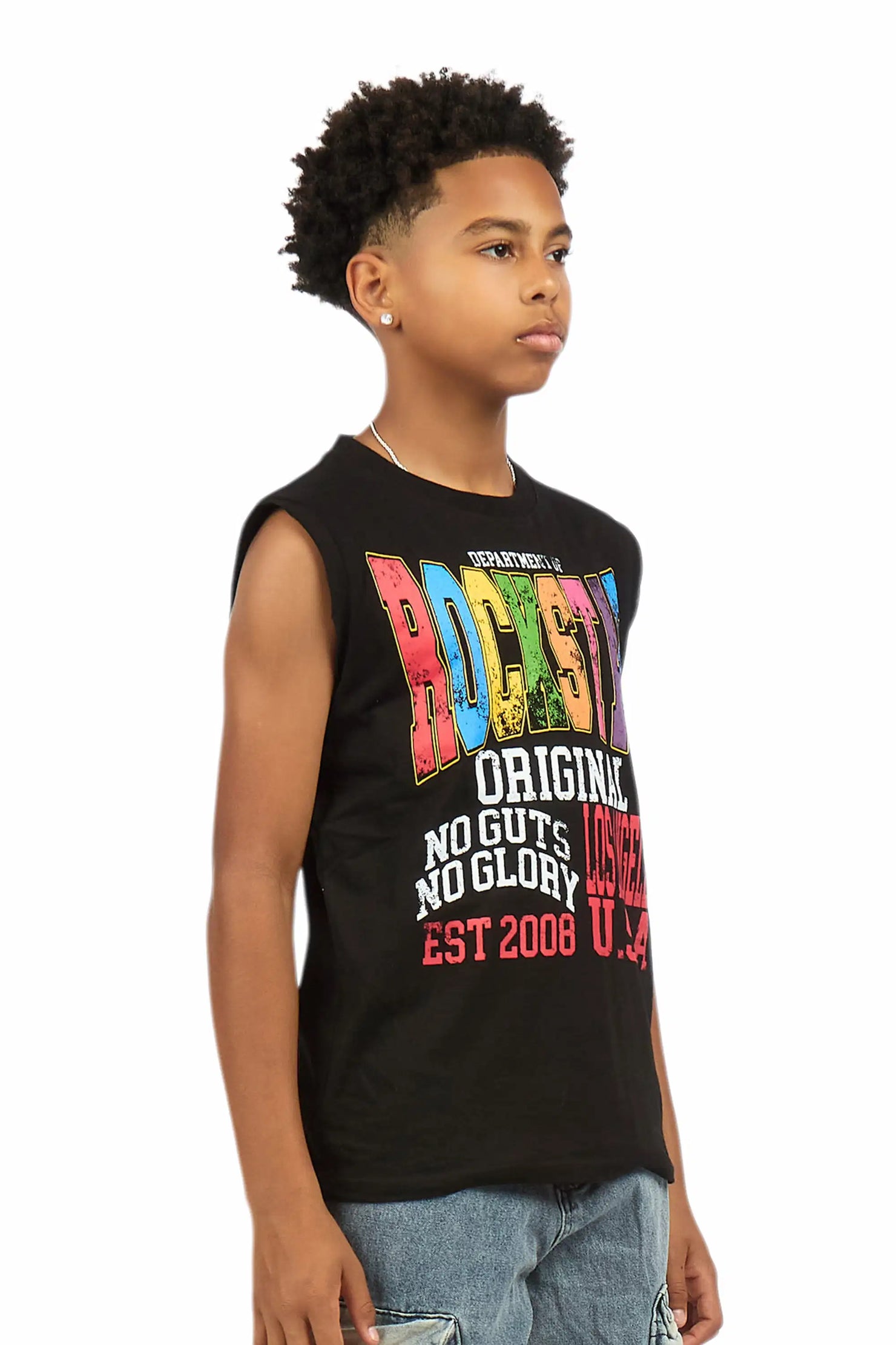 Boys Keen Black Cut Off Graphic T-Shirt