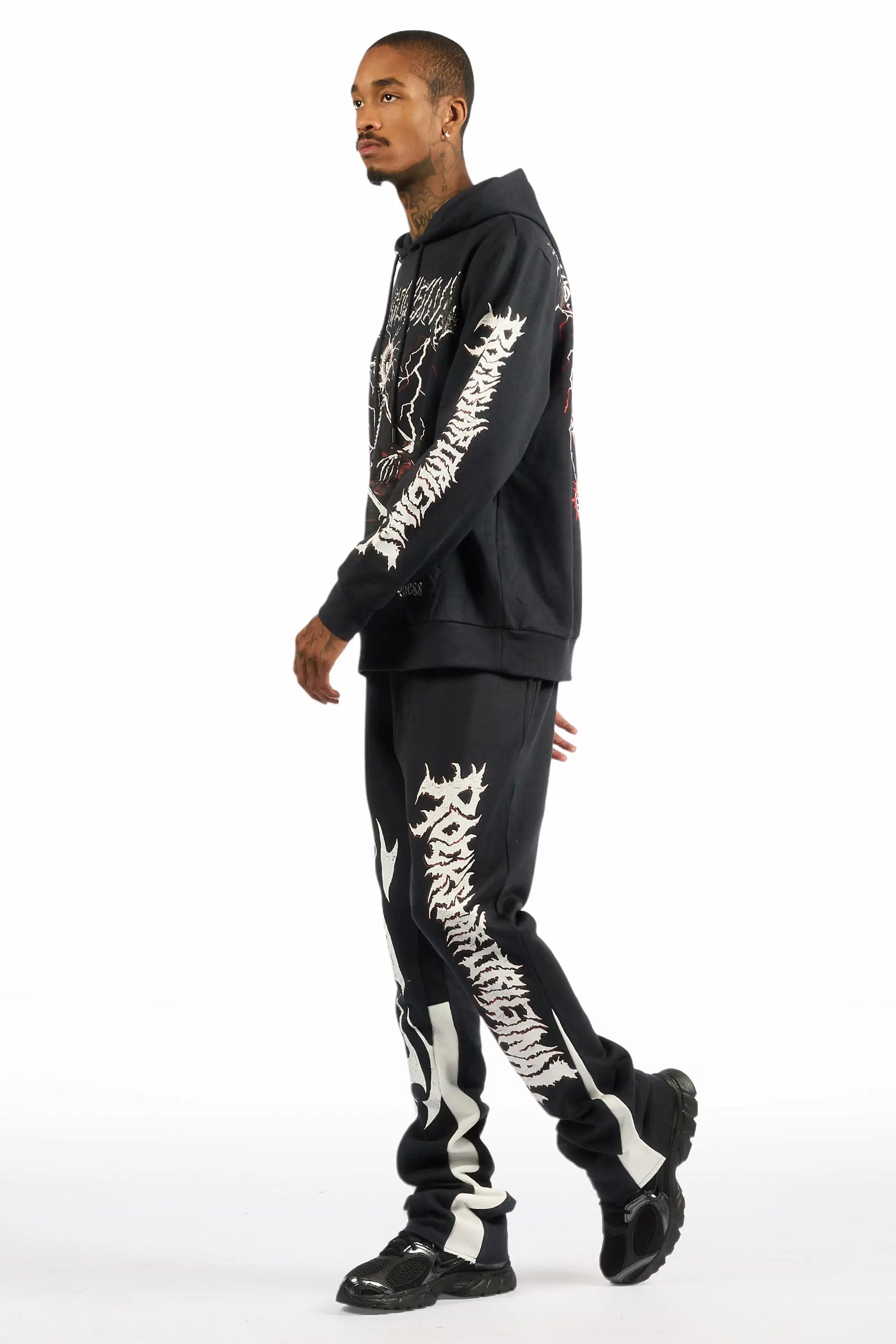Deathrow Black/Red Hoodie/Stacked Track Pant Set