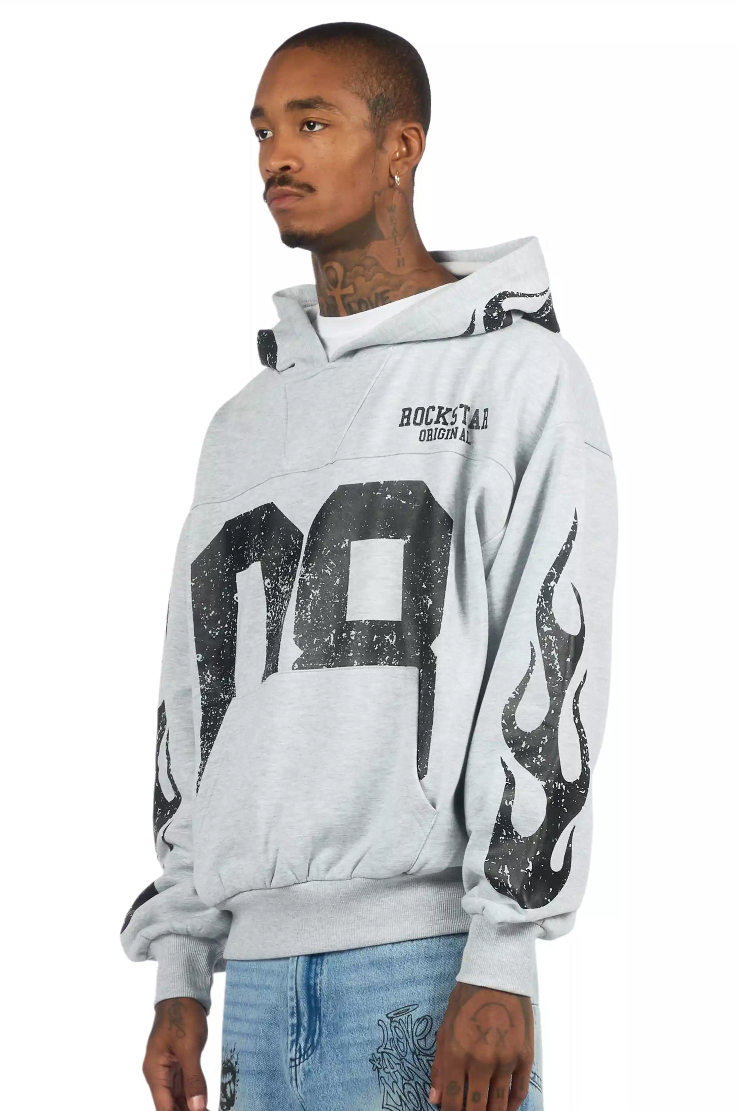 Aubin Heather Grey Boxy Crop Hoodie
