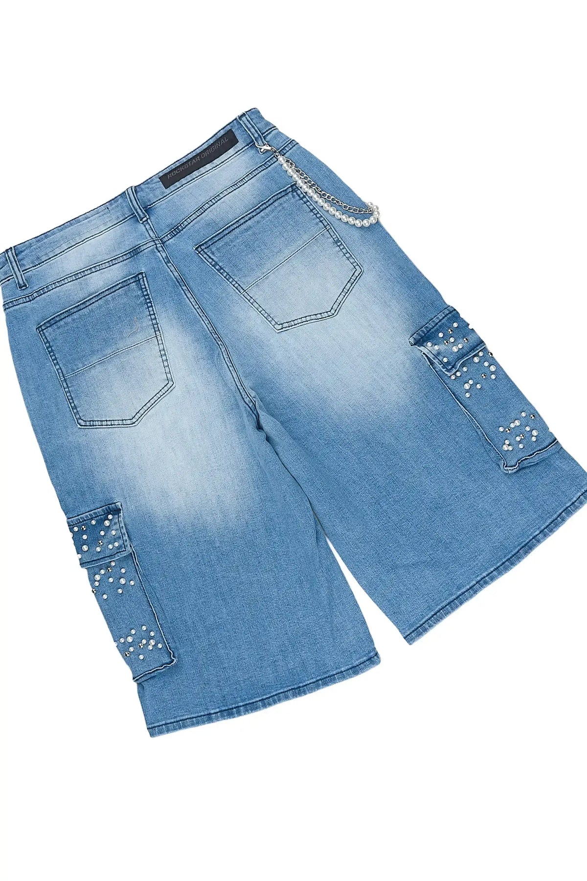 Teo Blue Rhinestone Cut Sleeve T-Shirt Denim Jort Set