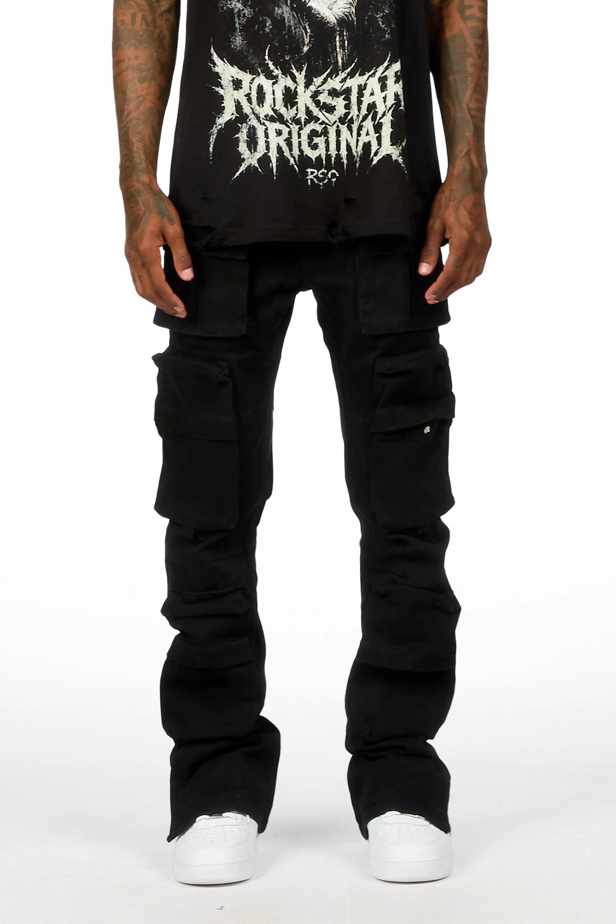 Shepard Black Cargo Stacked Flare Jean