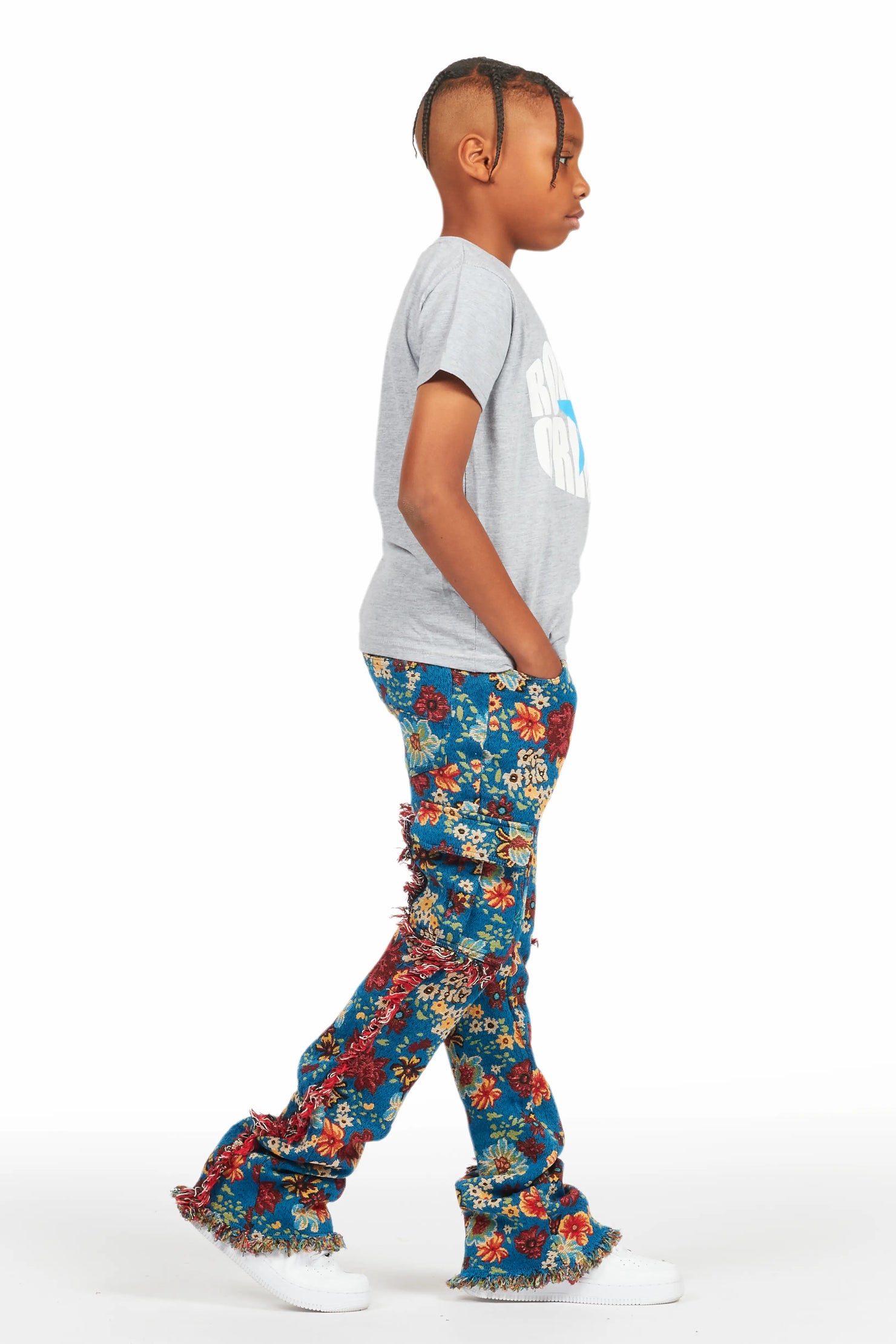 Boys Finn Blue Slim Tapestry Flare Pants