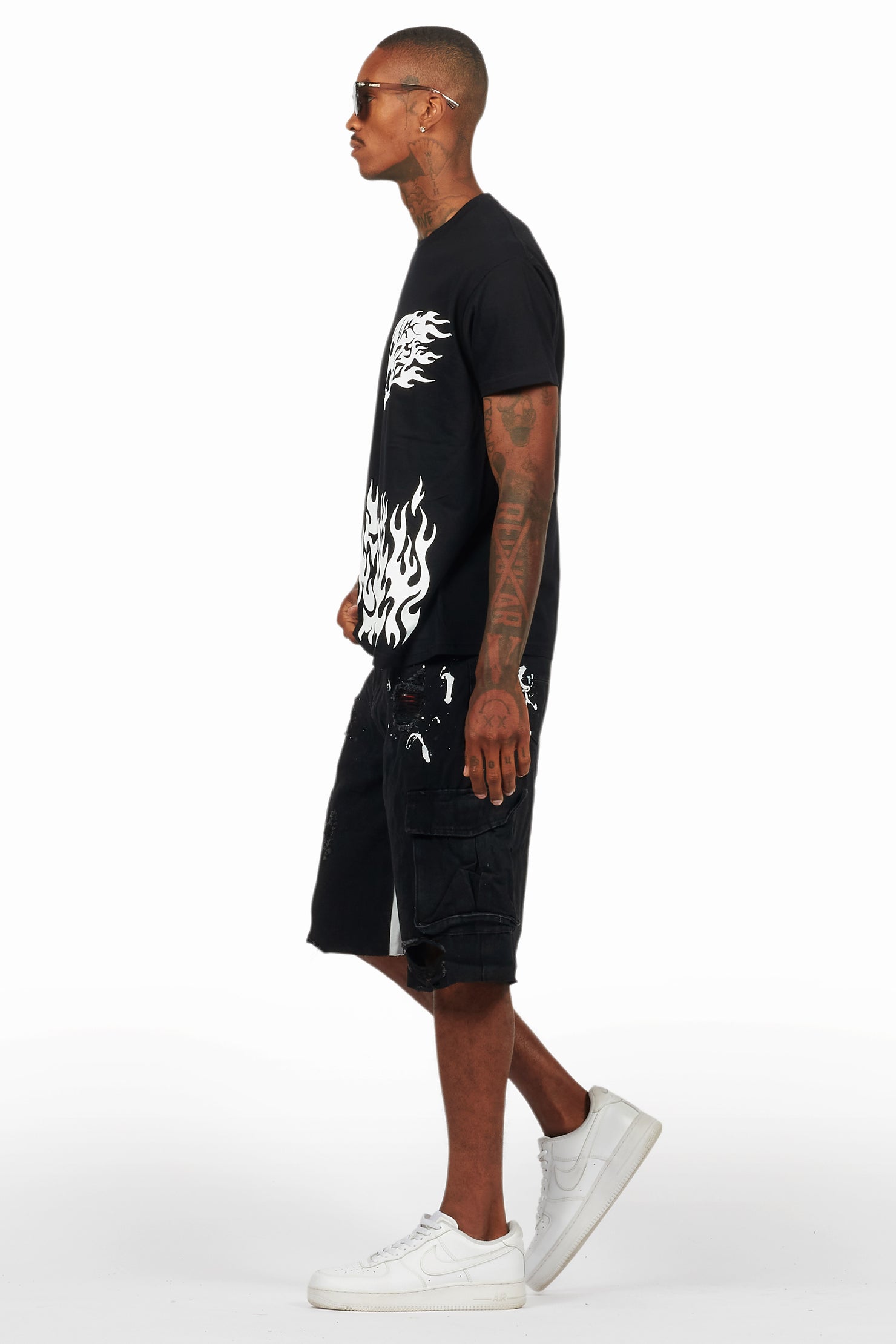 Bubble Black/White T-Shirt/Denim Short Set