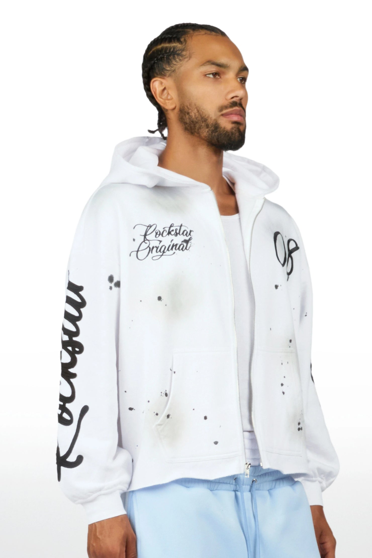 Hanif White Zip Up Hoodie