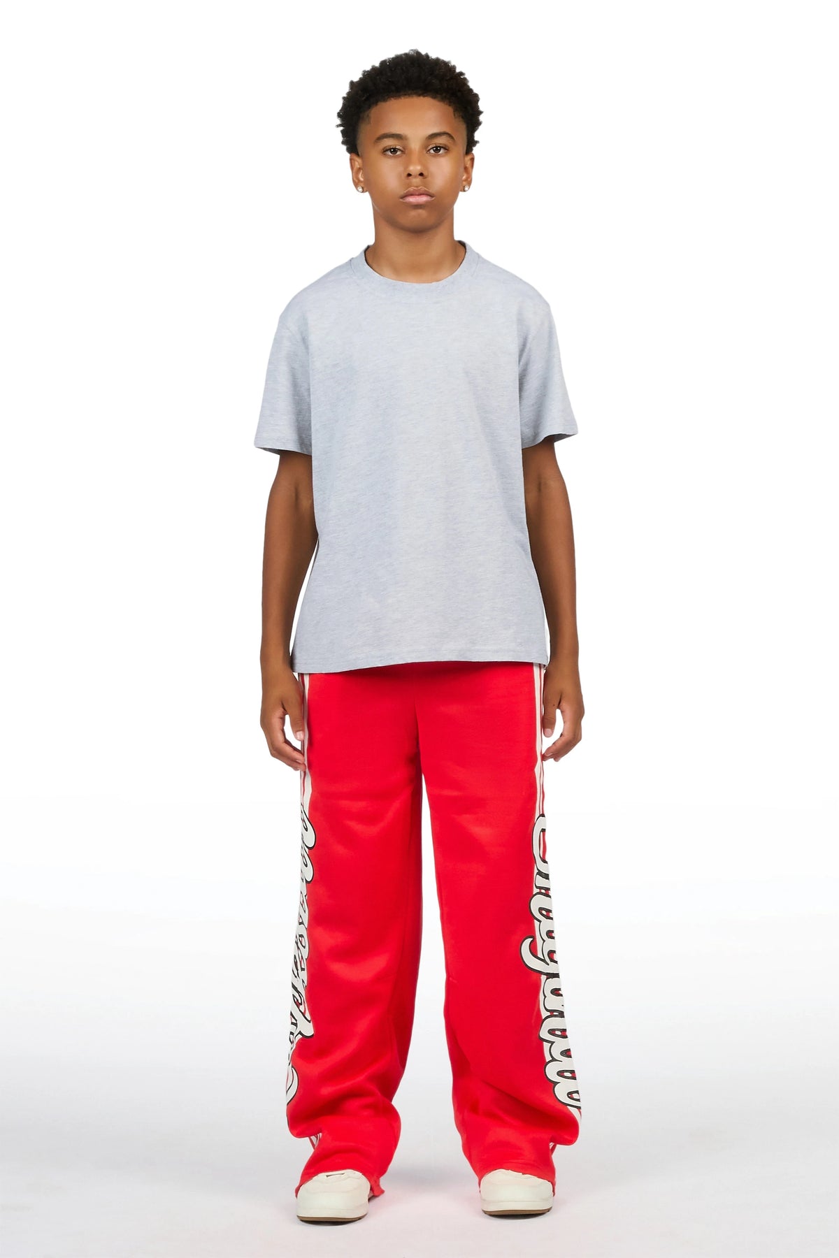 Boys Mozavi Red/White Baggy Track Pant