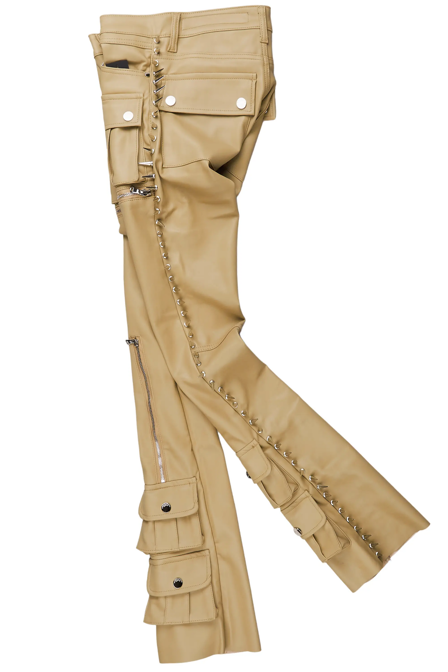 Leopold Beige PU Stacked Flare Jean