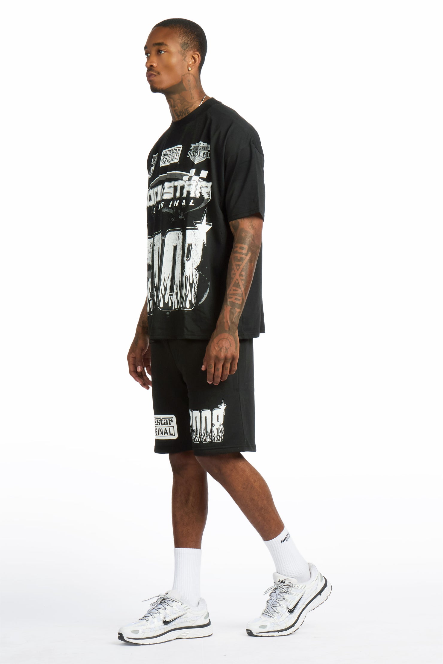 Amos Black/White Graphic T-Shirt Short Set