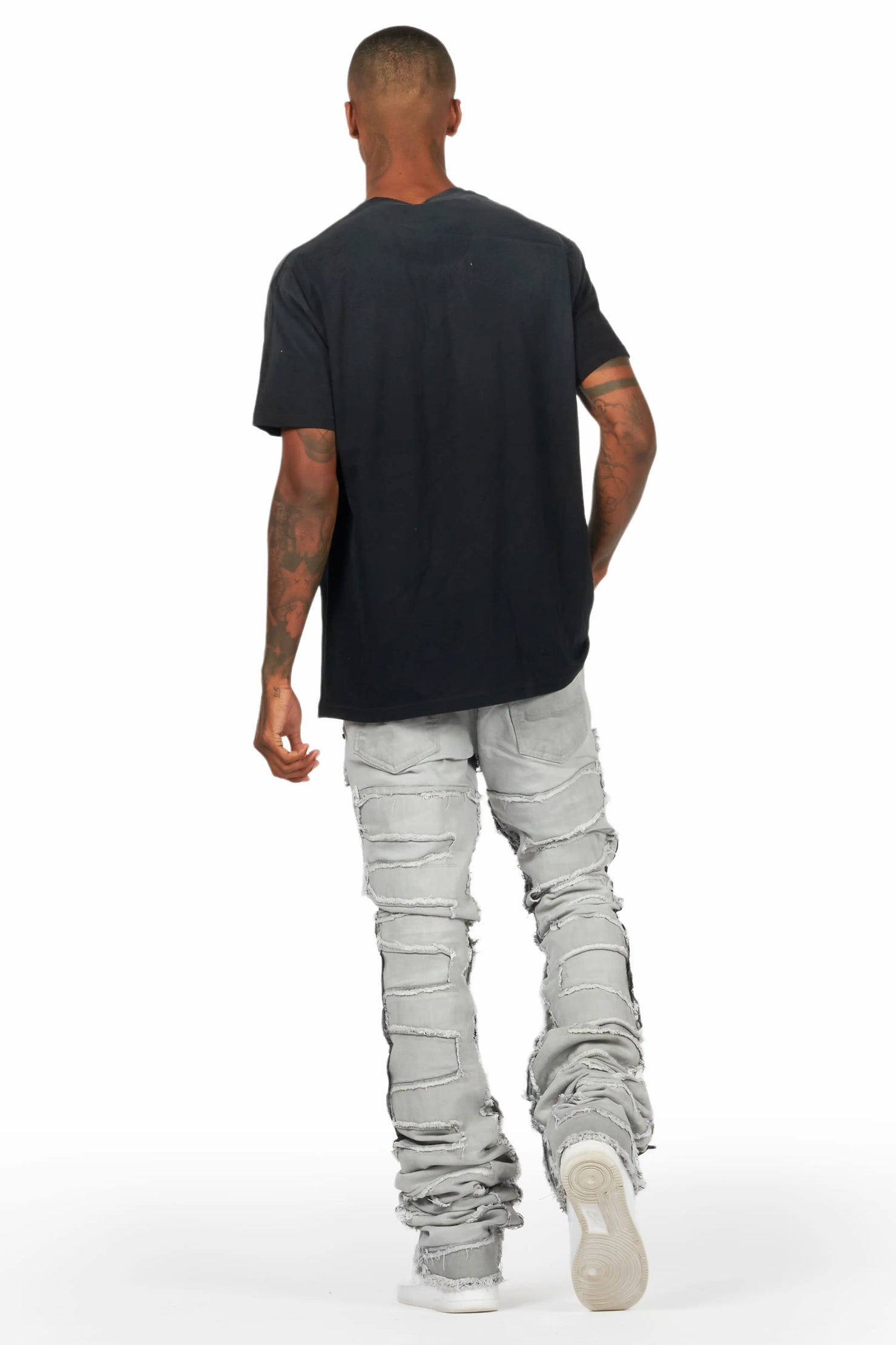 Vinson Dark Grey Patchwork Super Stacked Flare Jean