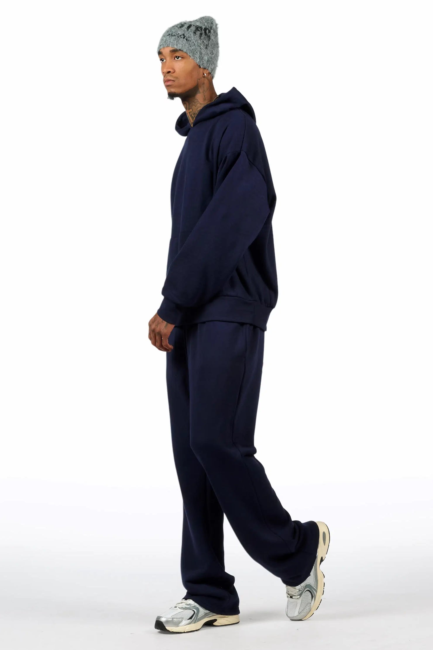 Basic Navy Hoodie Relaxed Track Set