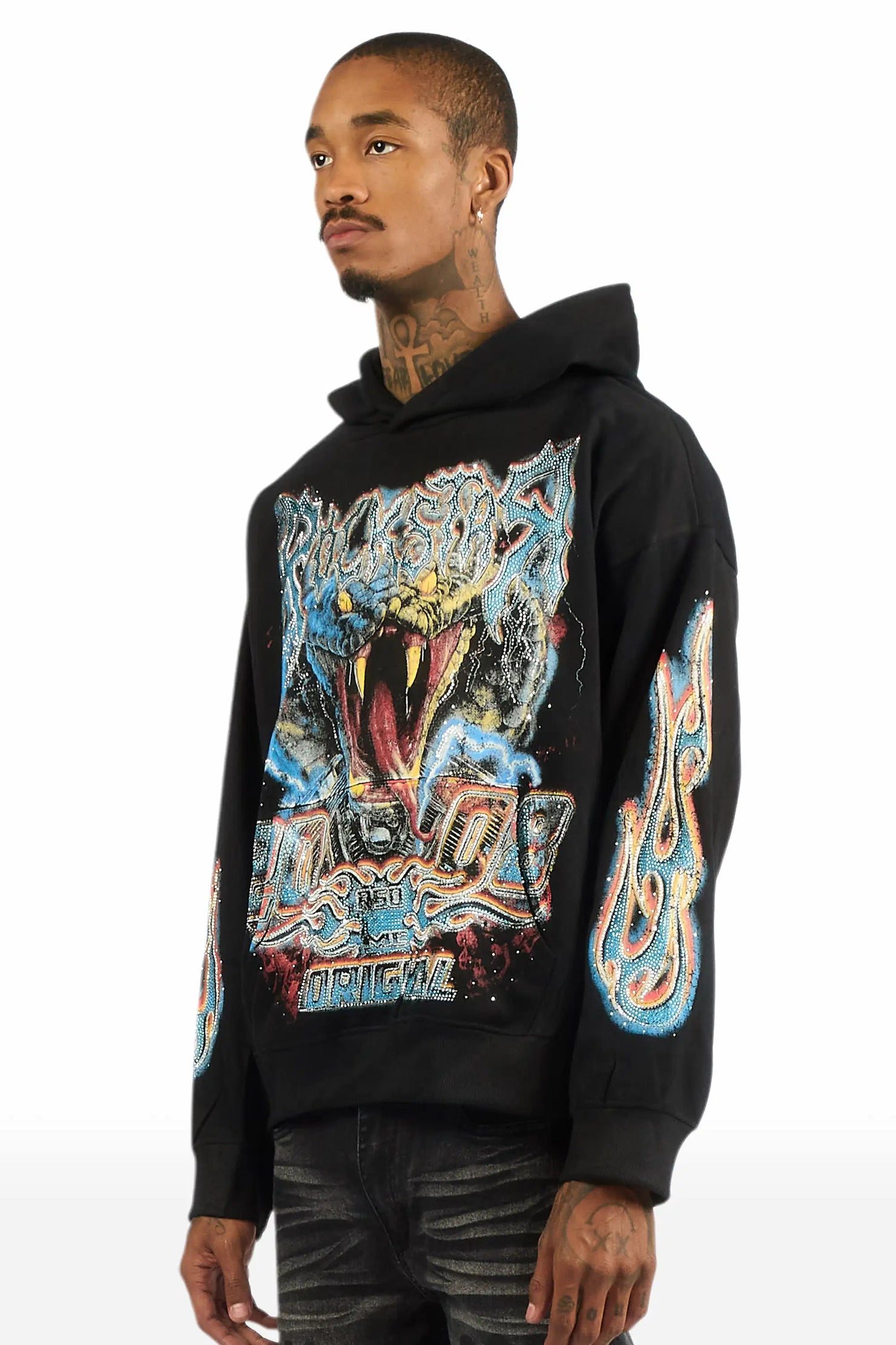 Rhylo Black Rhinestone Oversized Hoodie