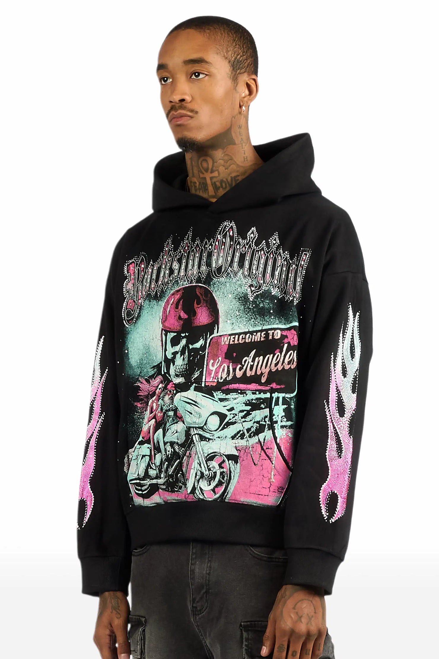 Reece Black Rhinestone Oversized Hoodie