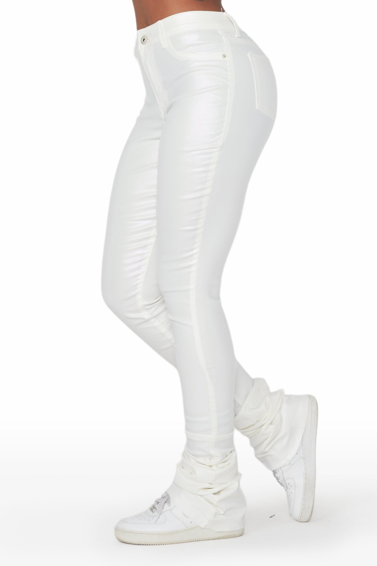 Zaniyah Metallic White PU Super Stacked Pant