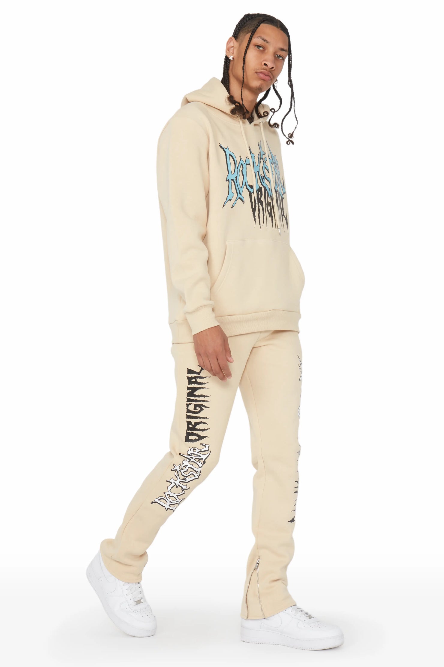 Foxx Beige Slim Fit Track Set