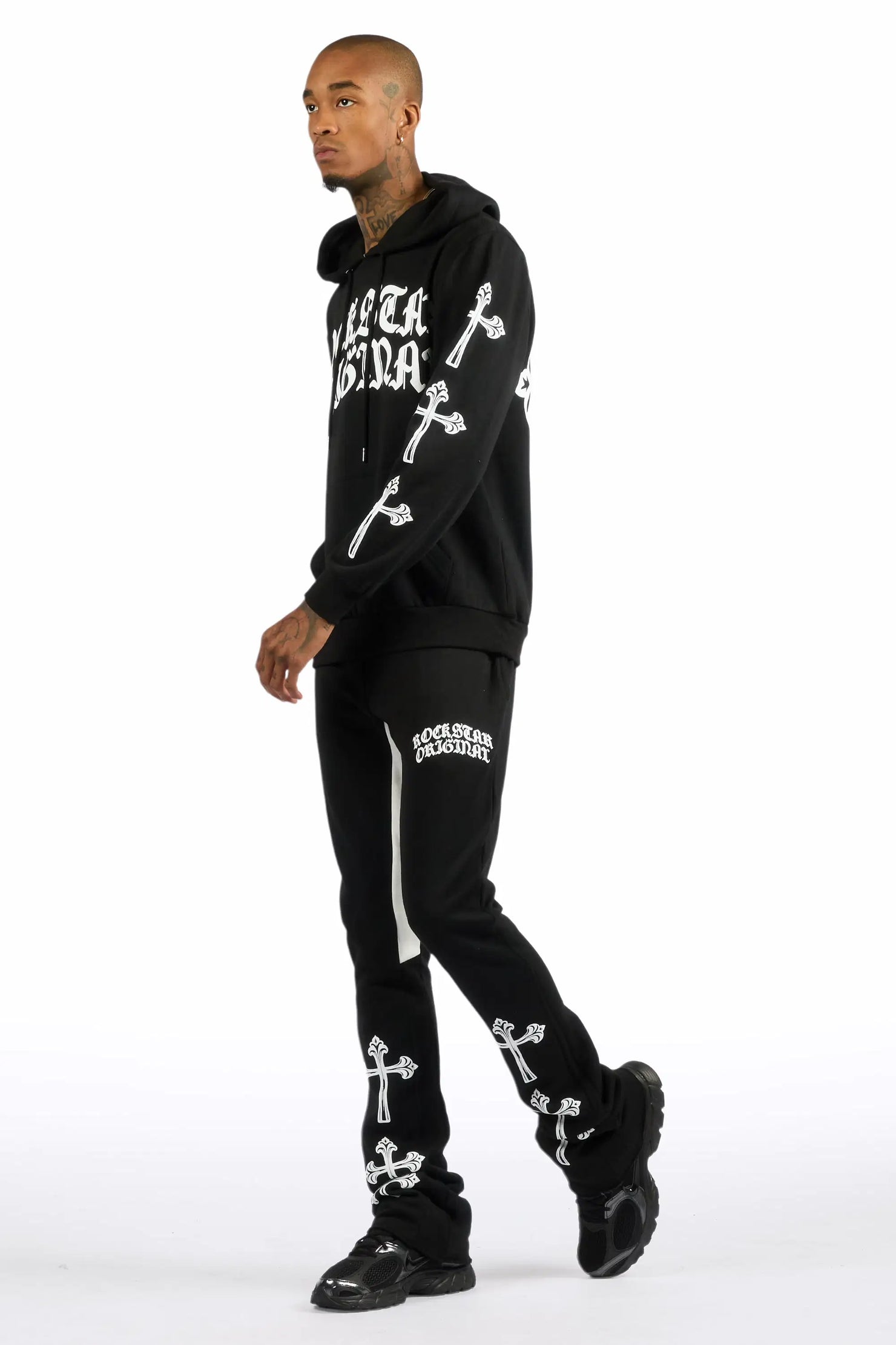 Michael Black/White Hoodie/Stacked Flare Track Set