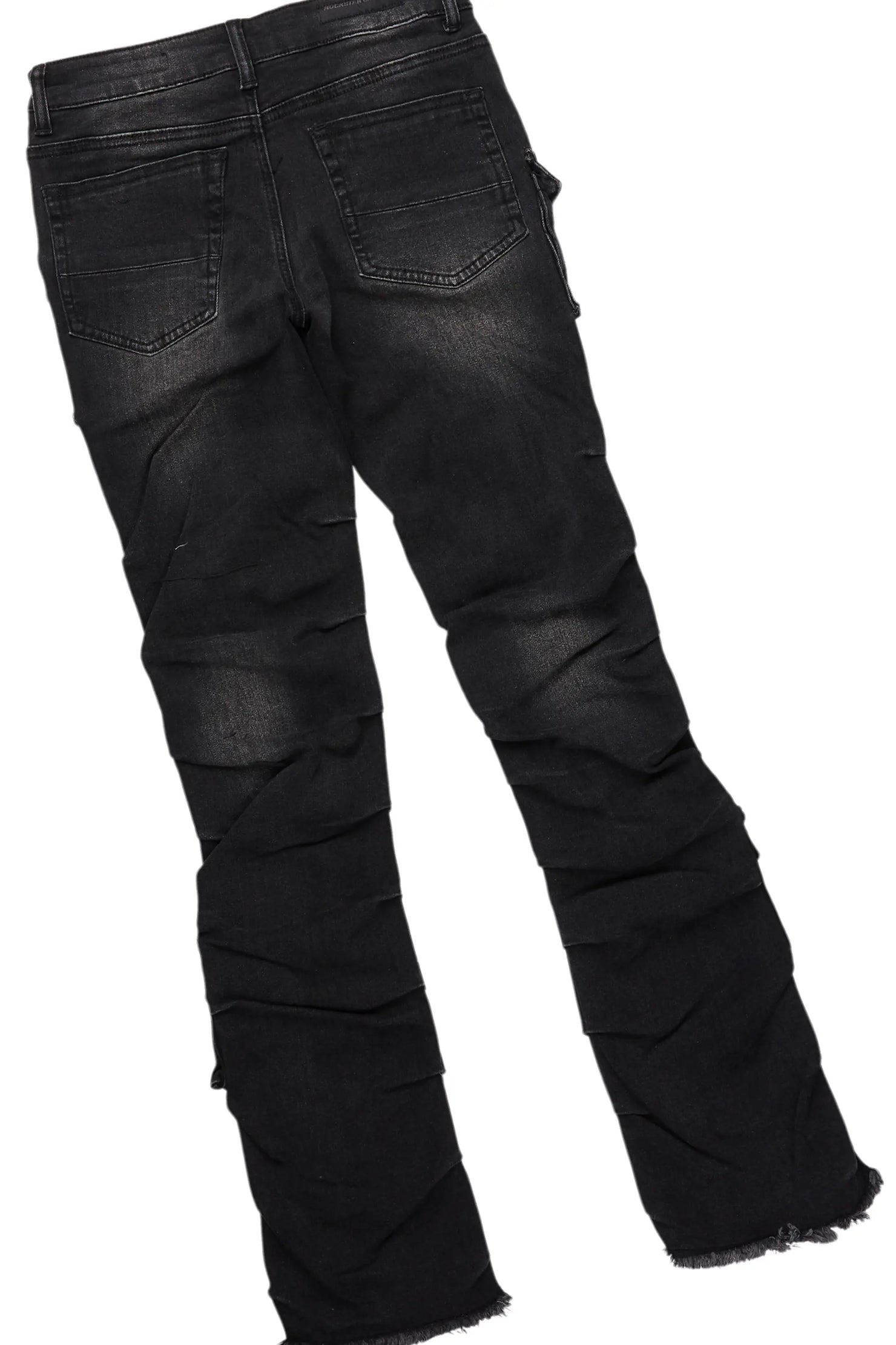 Boys Amos Jet Black Hoodie/Stacked Flare Jean Set