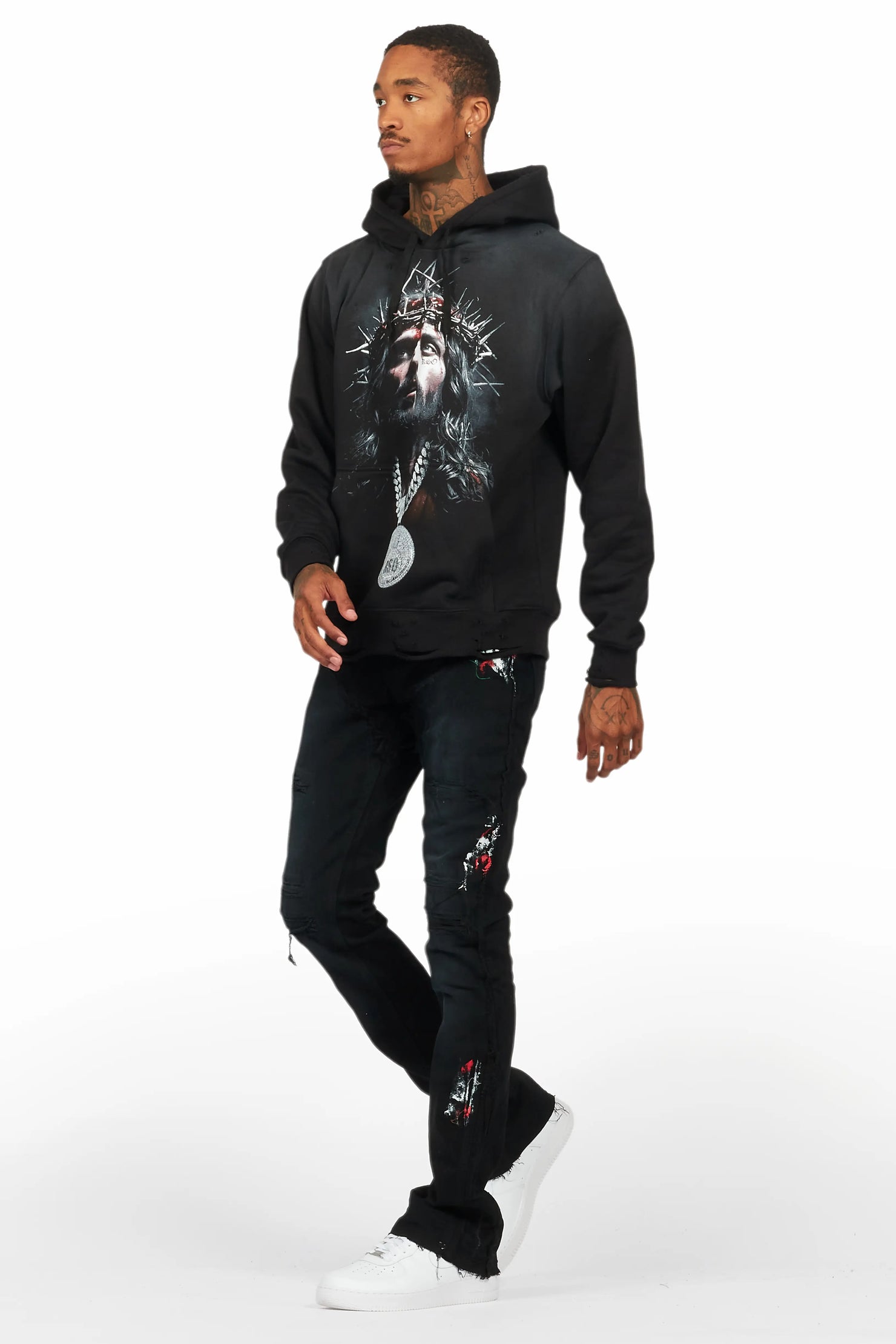 Amina Black Hoodie/Stacked Flare Jean Bundle