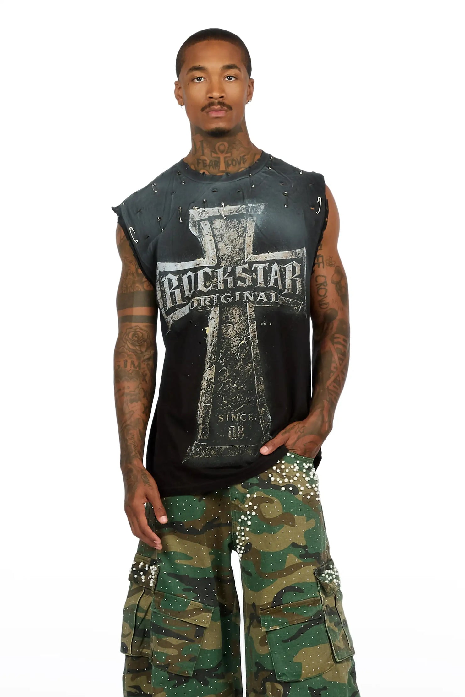 Mikell Black Oversized Cut Off T-Shirt