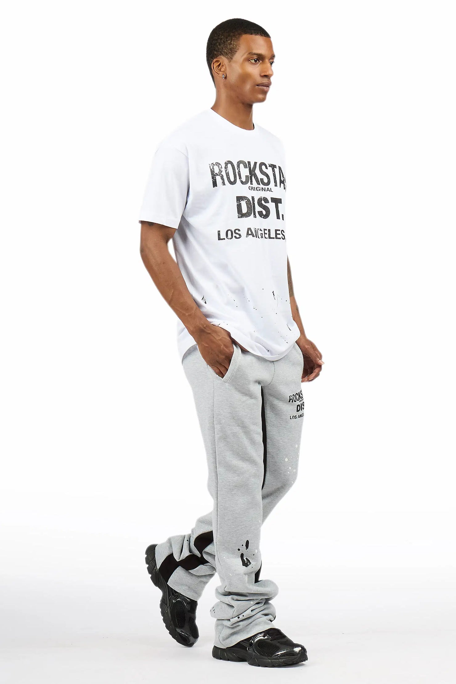Scottie White/Heather Grey T-Shirt/Stacked Flare Track Pant Set