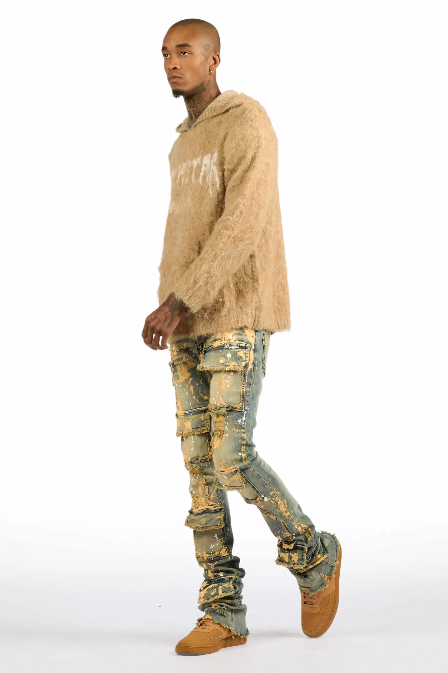 Andros Beige/Tint Blue Mohair Hoodie/Super Stacked Flare Jean Set