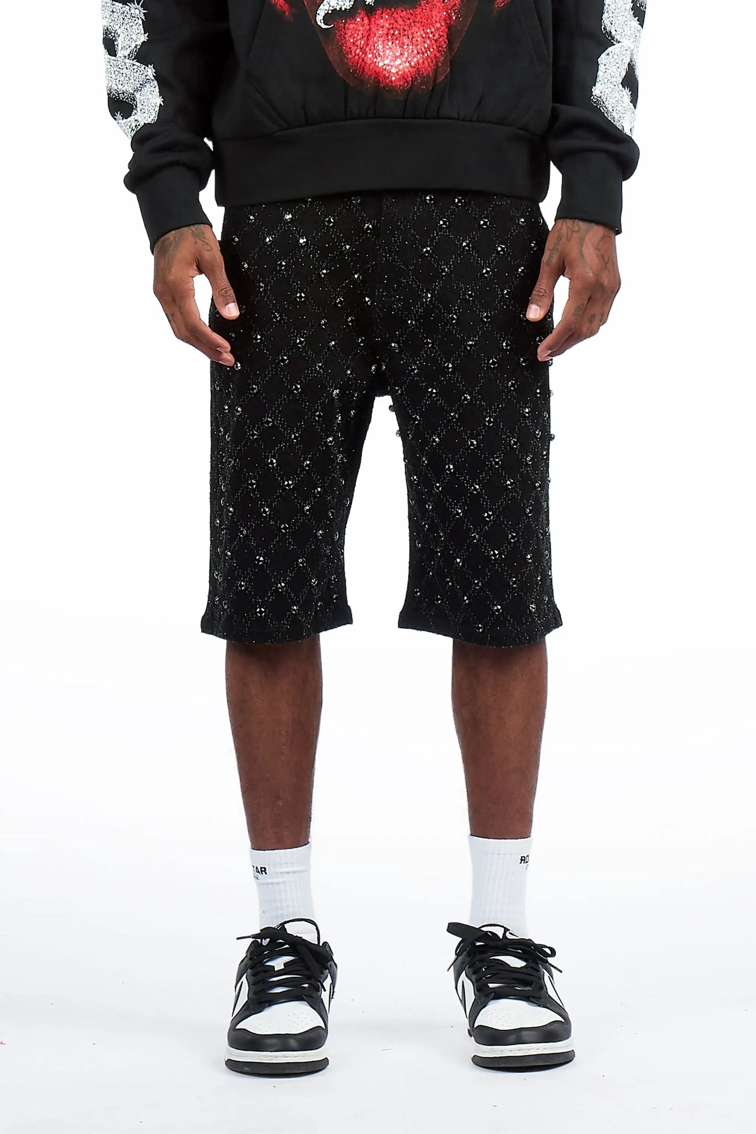 Glit Black Rhinestone Denim Short