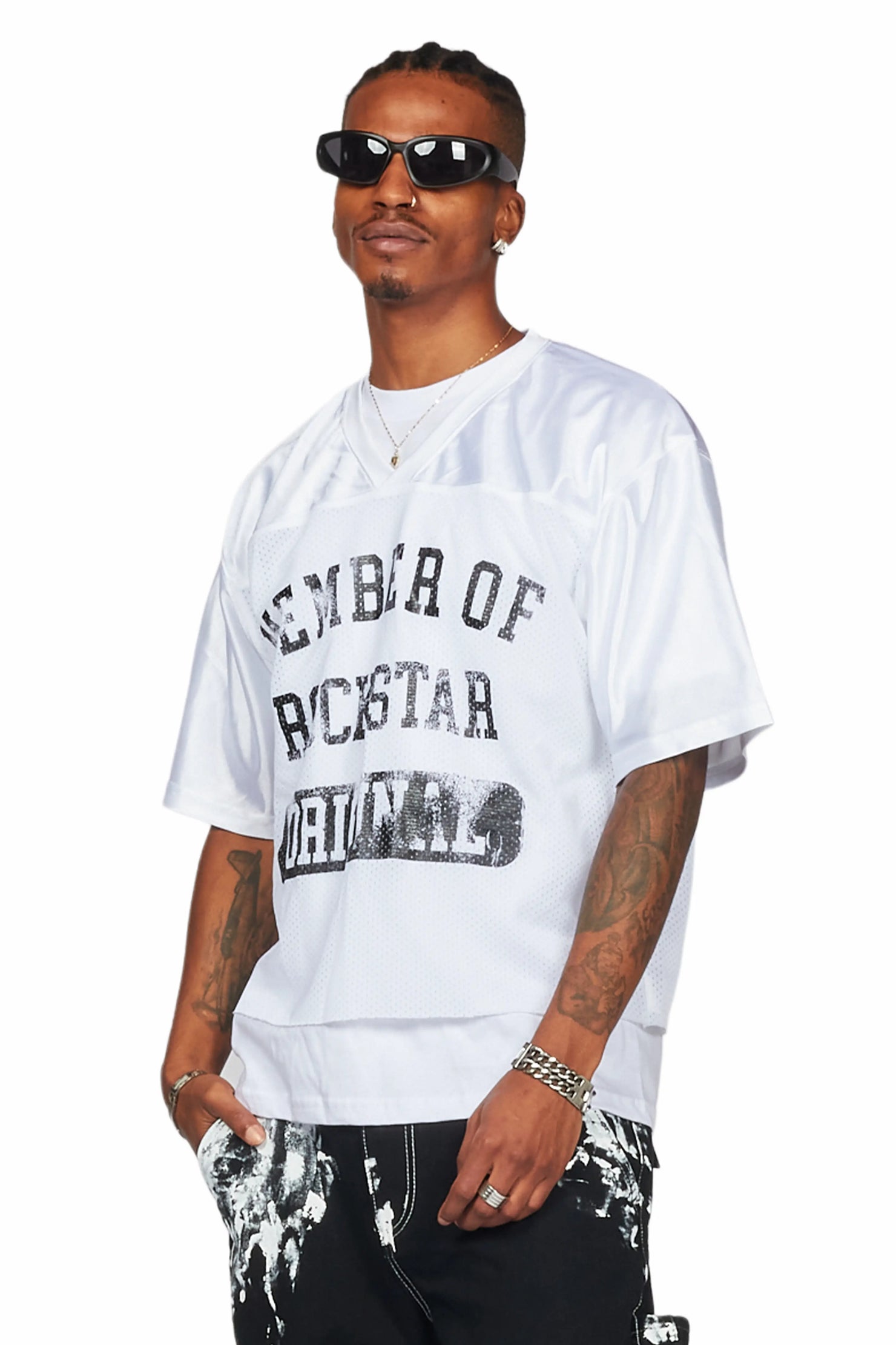 Danian White Graphic Mesh Jersey