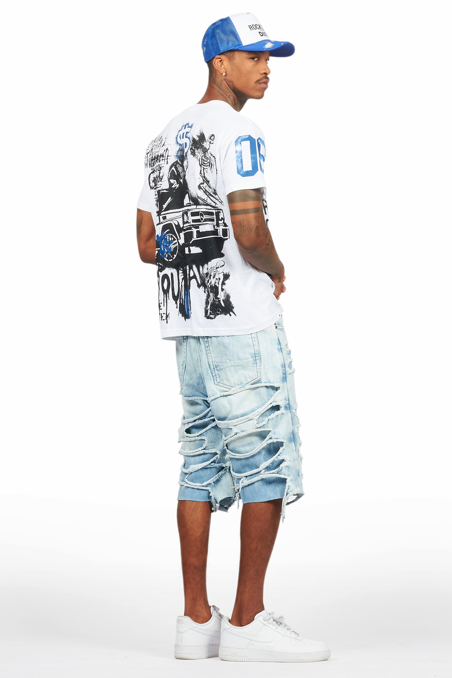 Grill White/Blue T-Shirt/Denim Short Set