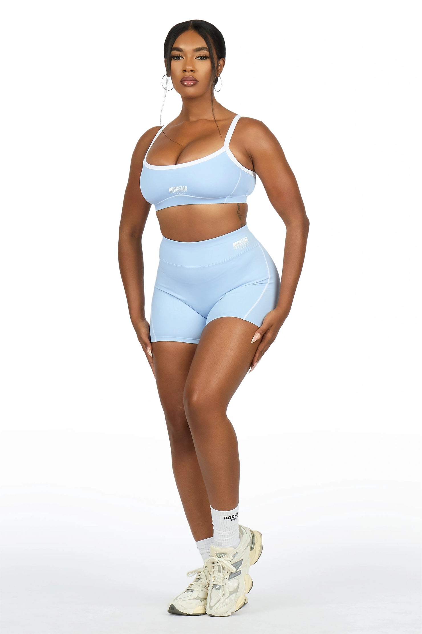 Afshana Light Blue Tank Active Bike Short Set