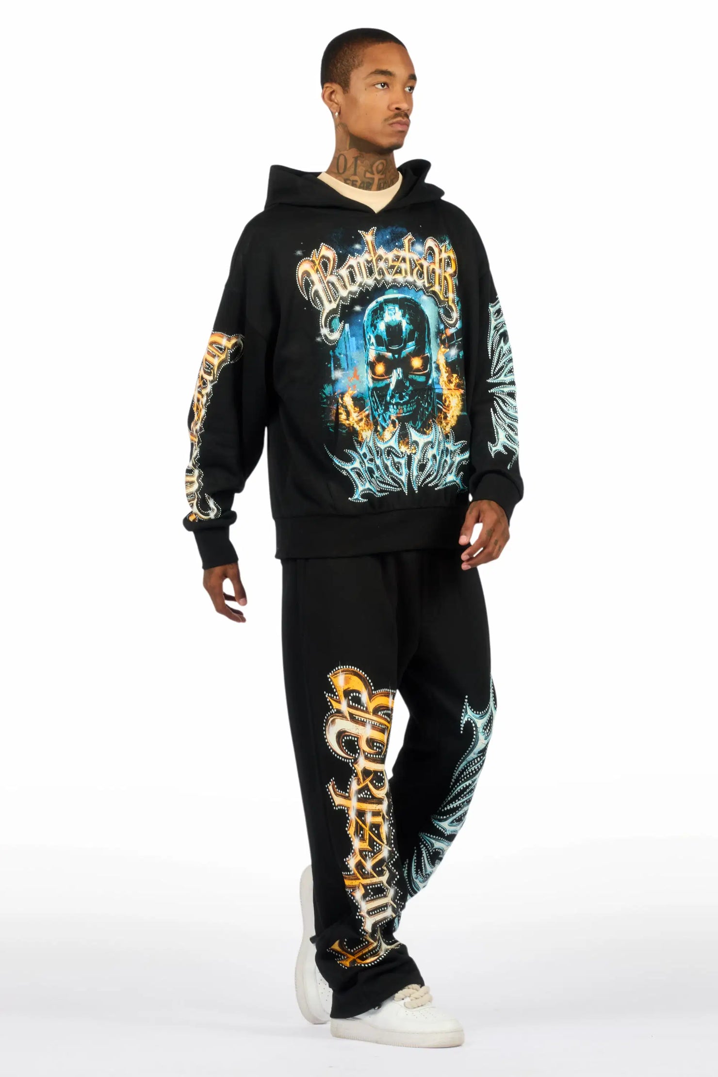 Mesin Black Hoodie/Baggy Pant Track Set