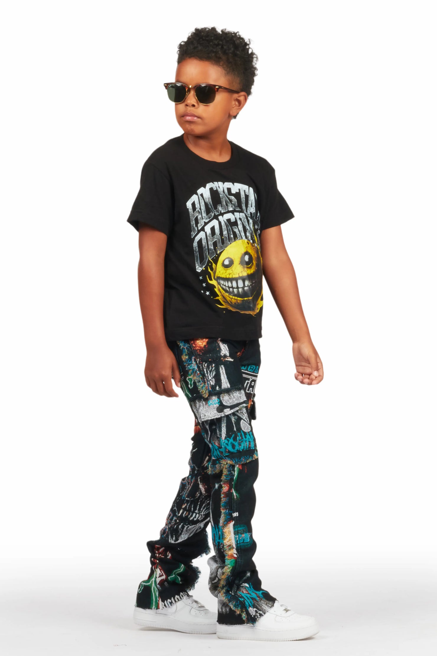 Boys Zarin Black/Multi Tapestry Stacked Flare Jean