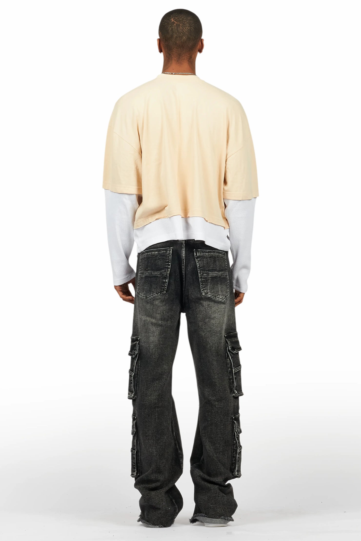 Cariel Vintage Sand Thermal Double Layer Boxy Crop T-Shirt