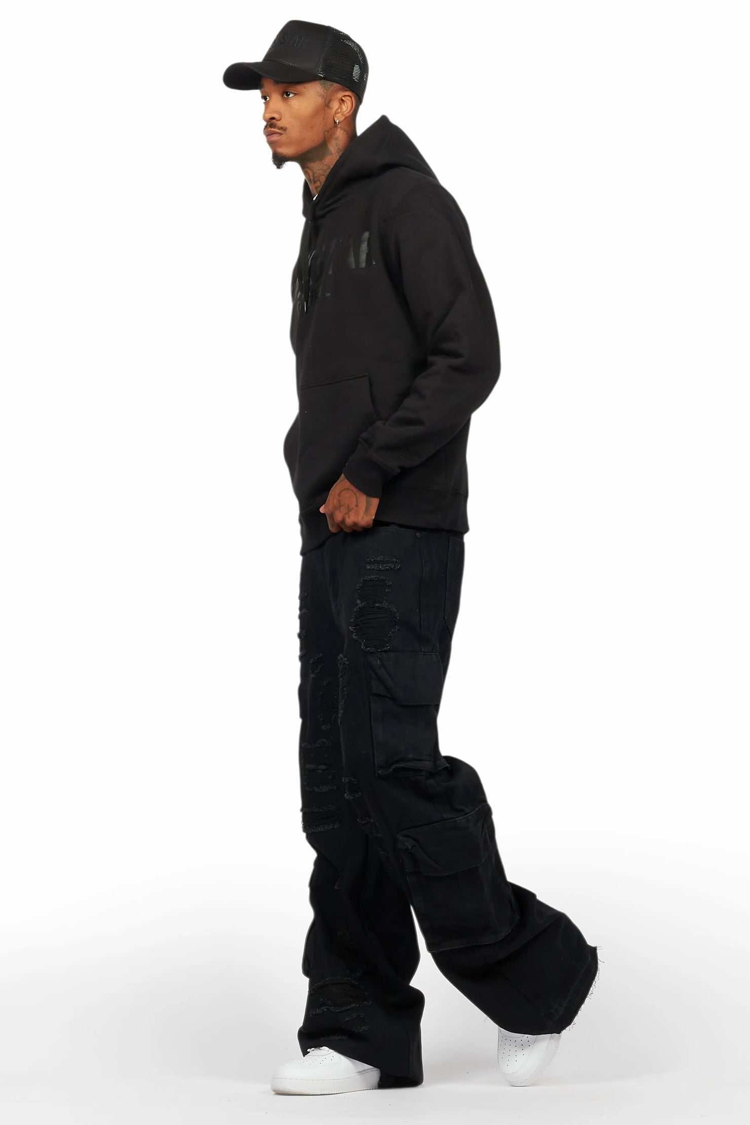 Basic Trio Black Stacked Flare Jean Set