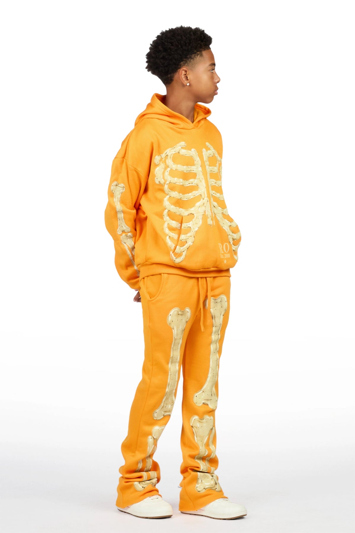 Boys Vermis Orange/Cream Stacked Hoodie Track Set