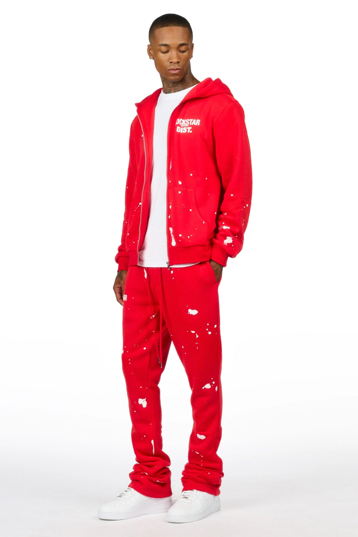 Zip Up Red Raffer Hoodie/Stacked Track Set