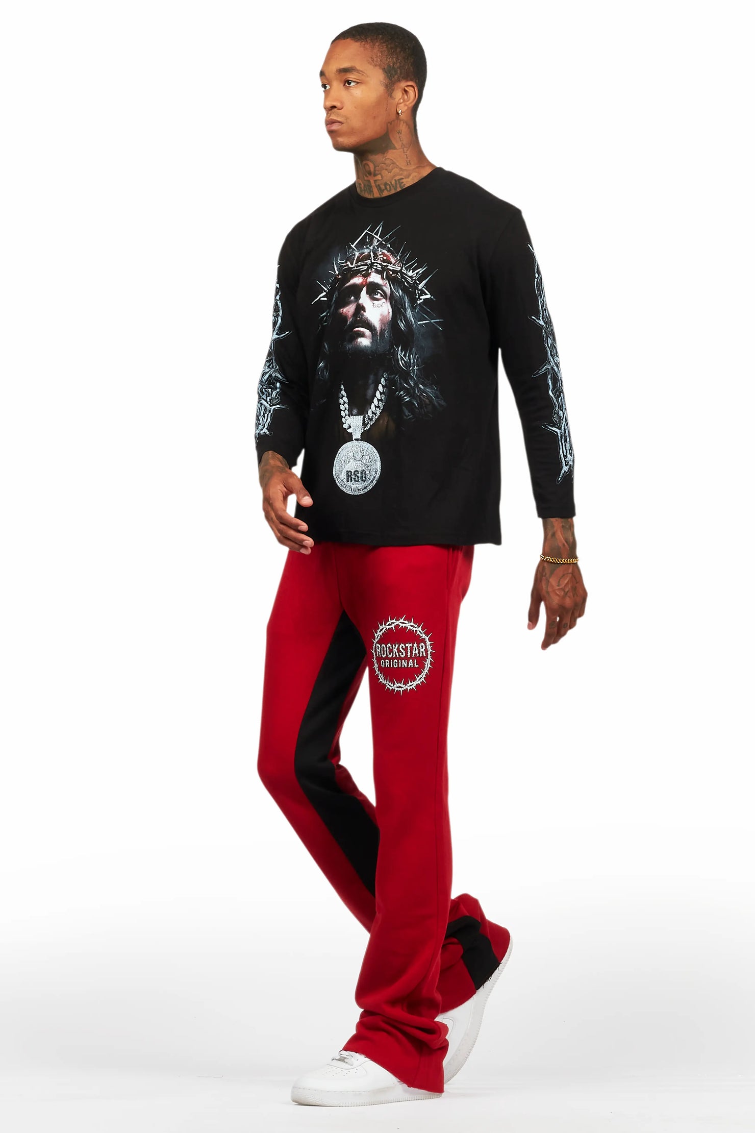 Amina Black/Burgundy Long Sleeve T-Shirt/Baggy Pant Set