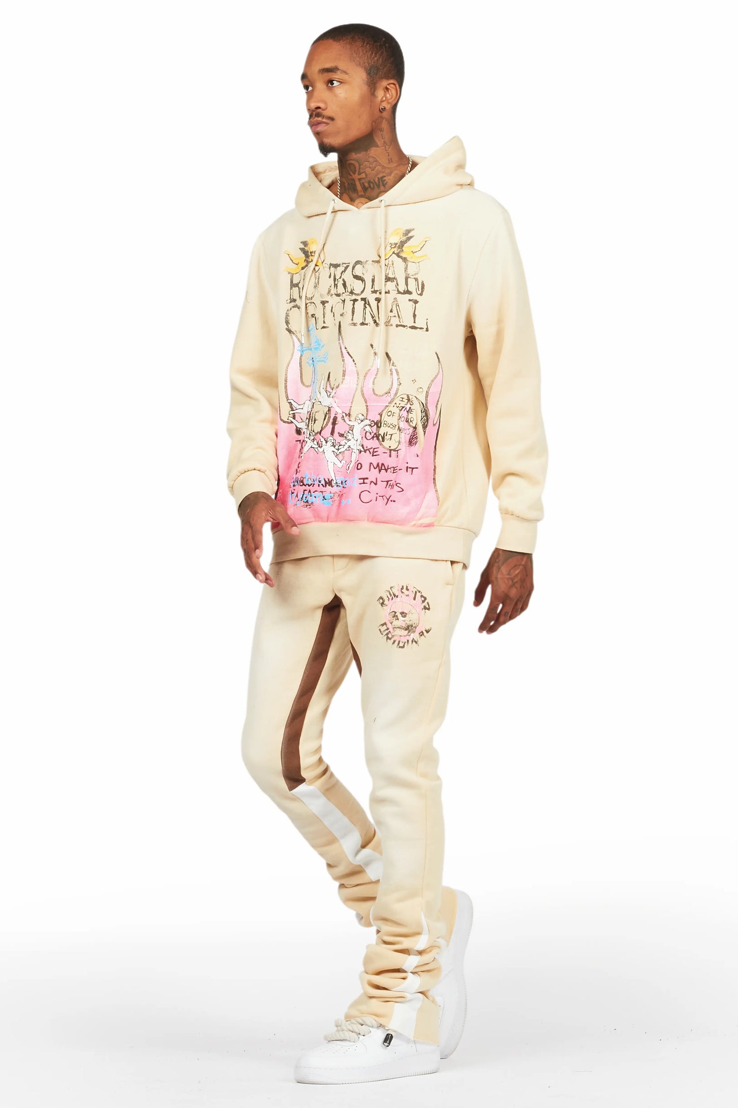 Boone Beige Super Stacked Hoodie Track Set