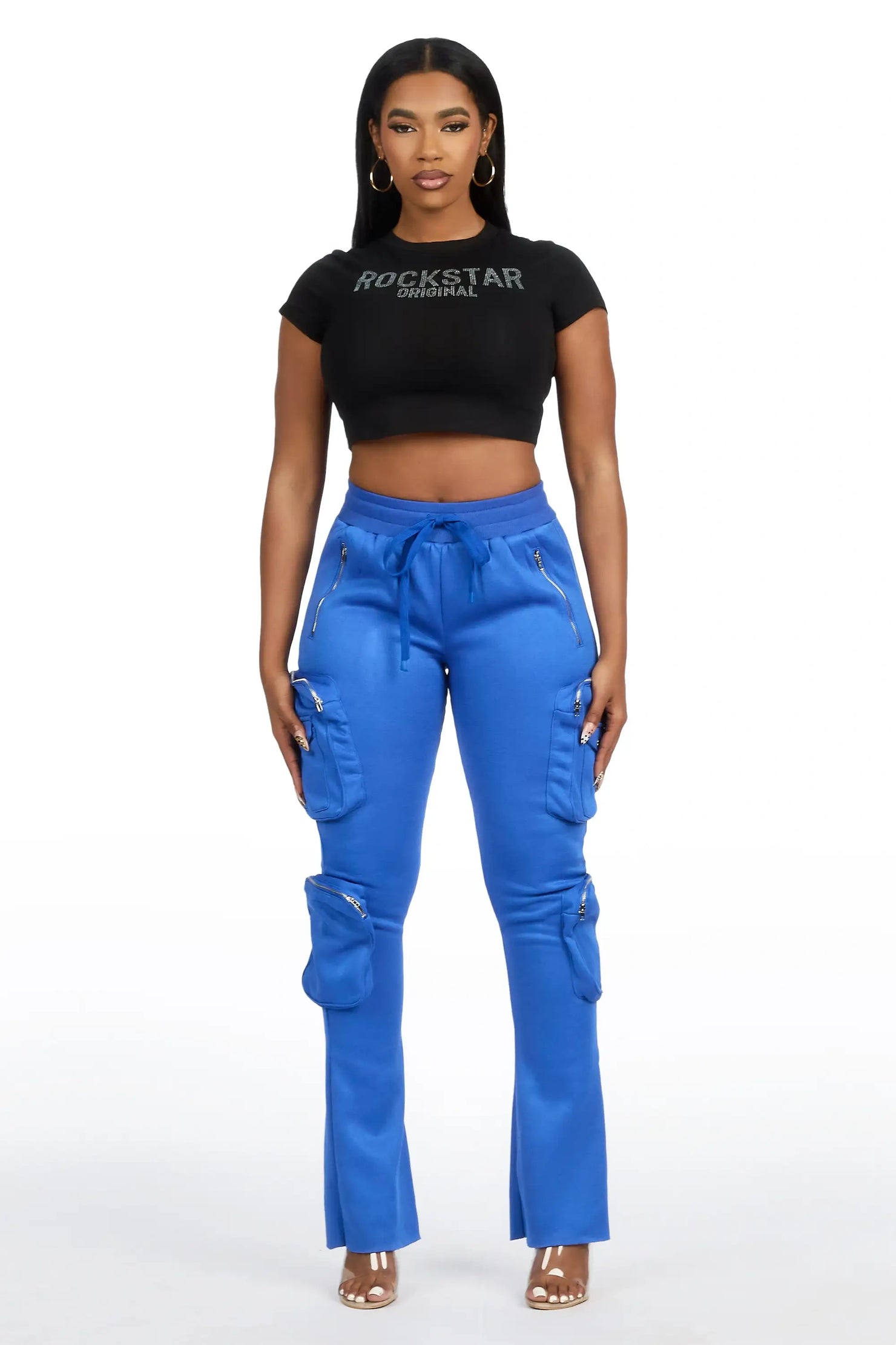 Cheronnie Royal Blue Cargo Stacked Track Pant